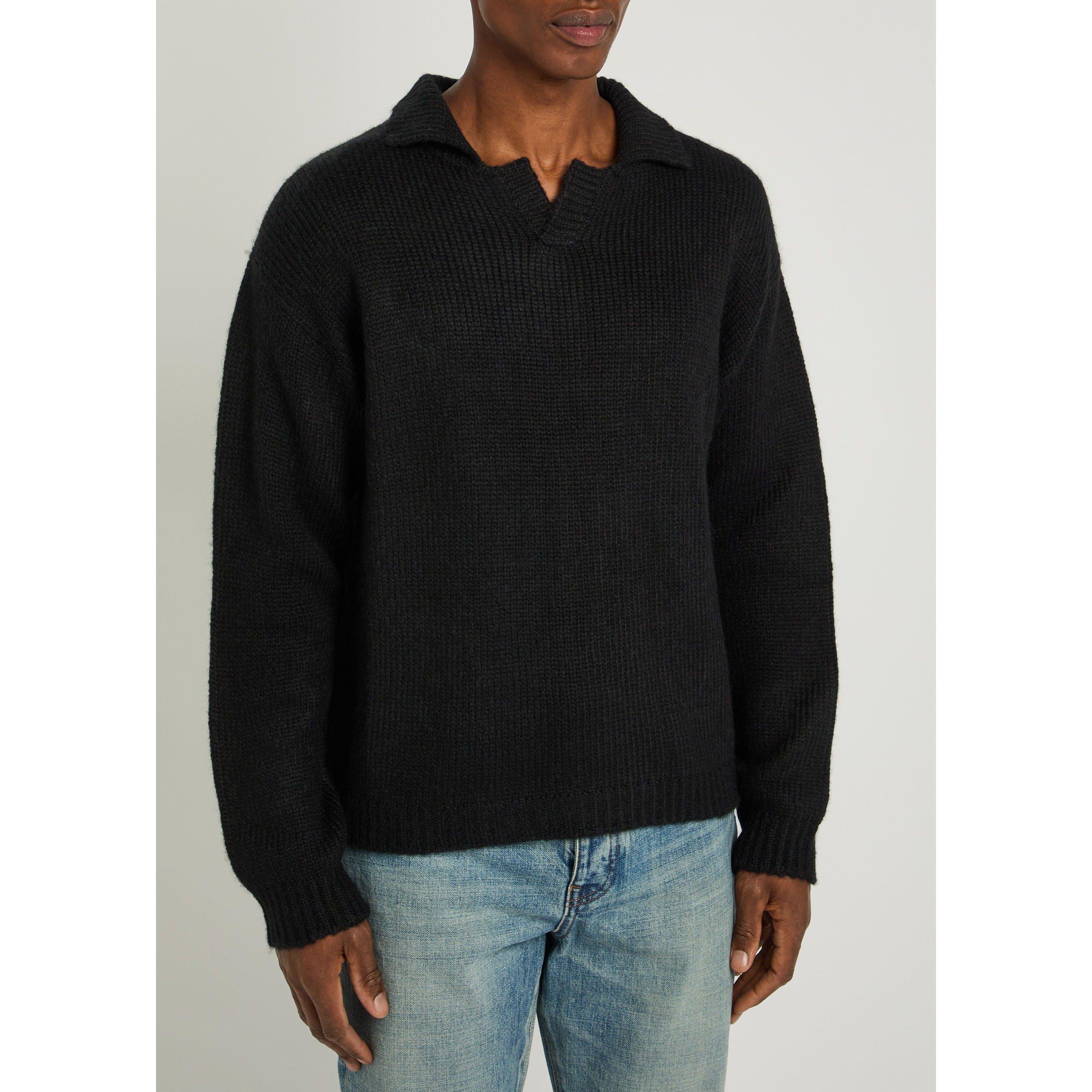 BLACK - Cherry LA - Men's Baby Alpaca Knit Henley - 2