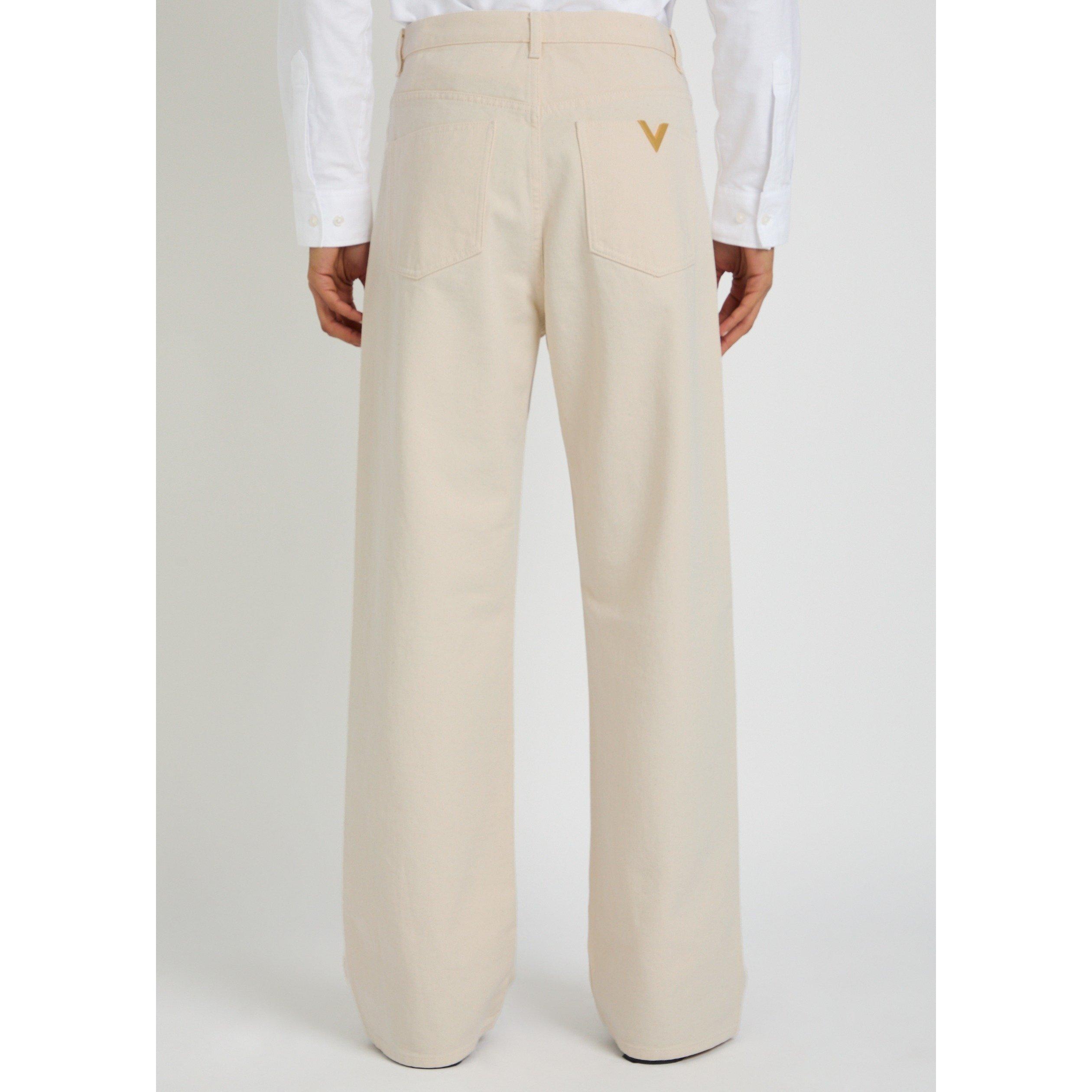 WHITE - Valentino - Men's Cotton Mid-Rise Wide-Leg Jeans - 3