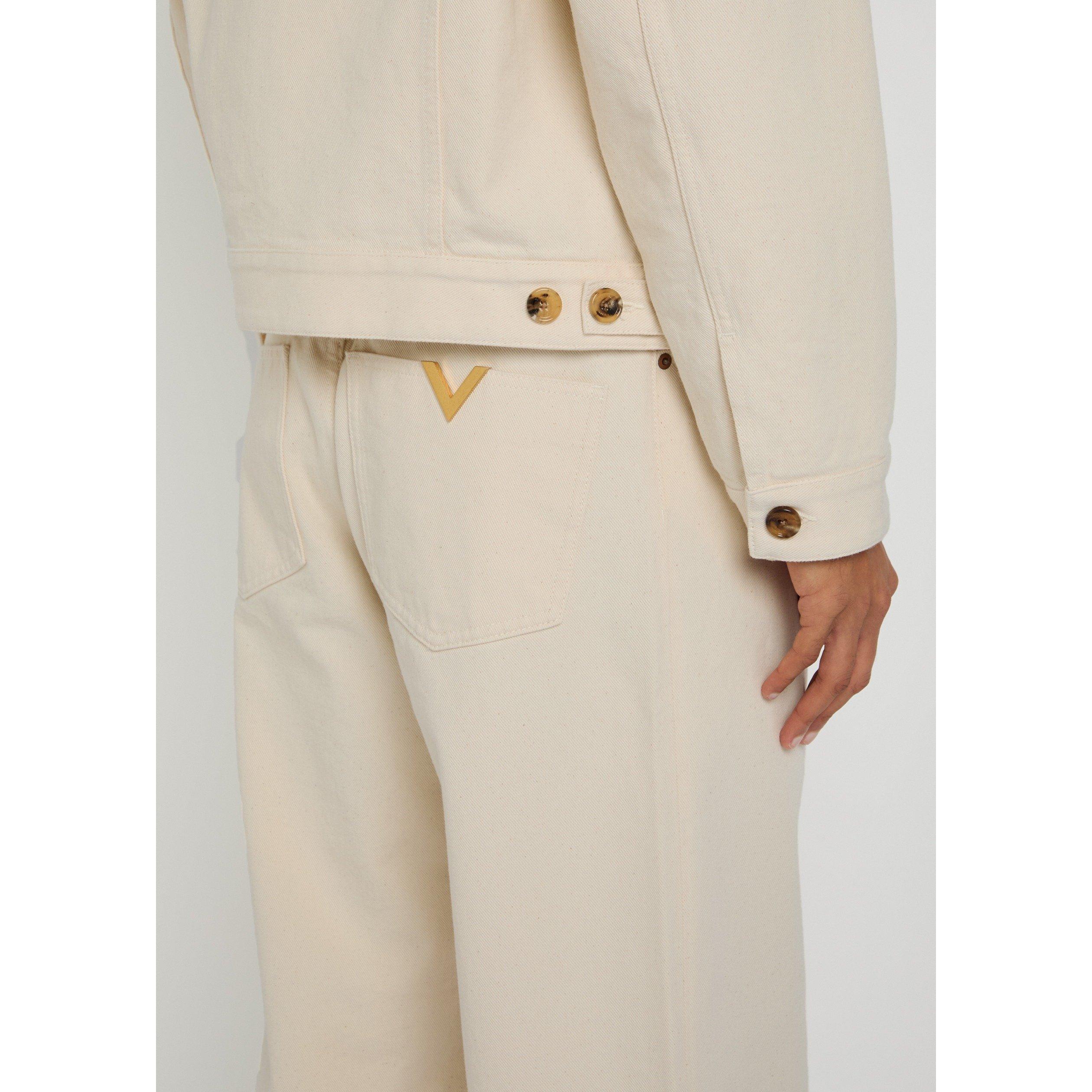 WHITE - Valentino - Men's Cotton Mid-Rise Wide-Leg Jeans - 4