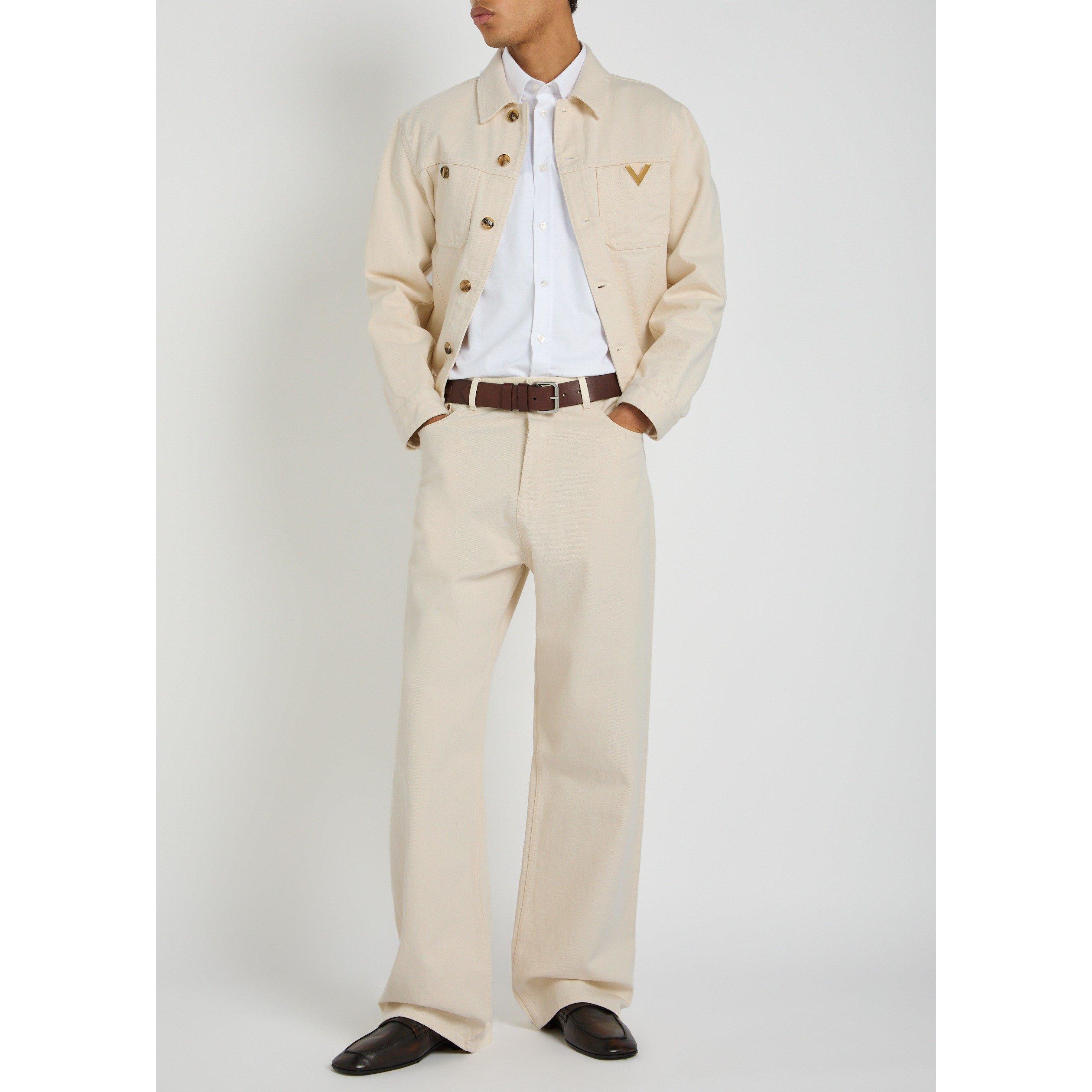 WHITE - Valentino - Men's Cotton Mid-Rise Wide-Leg Jeans - 5