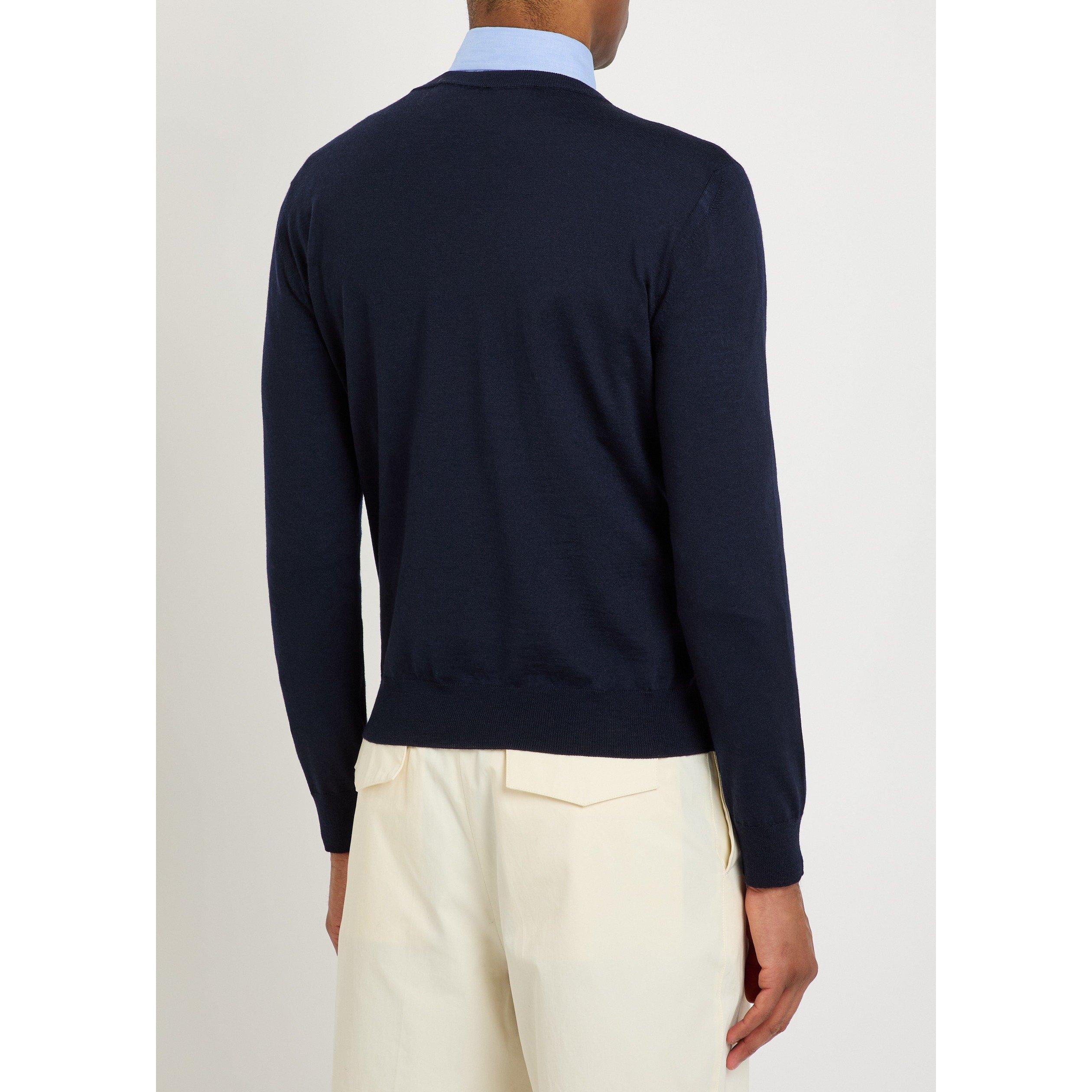 NAVY - Valentino - Men's Wool Crew-Neck Jumper - 3