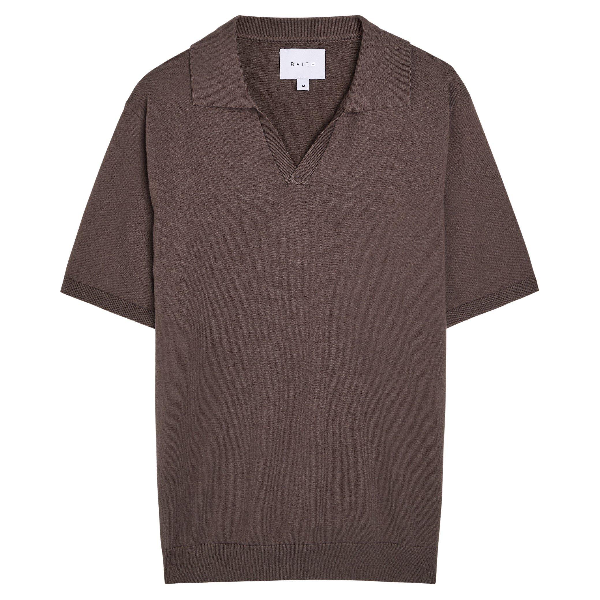 DARK BROWN - Raith - RAITH KNIT POLO OPN NECK PRIVI