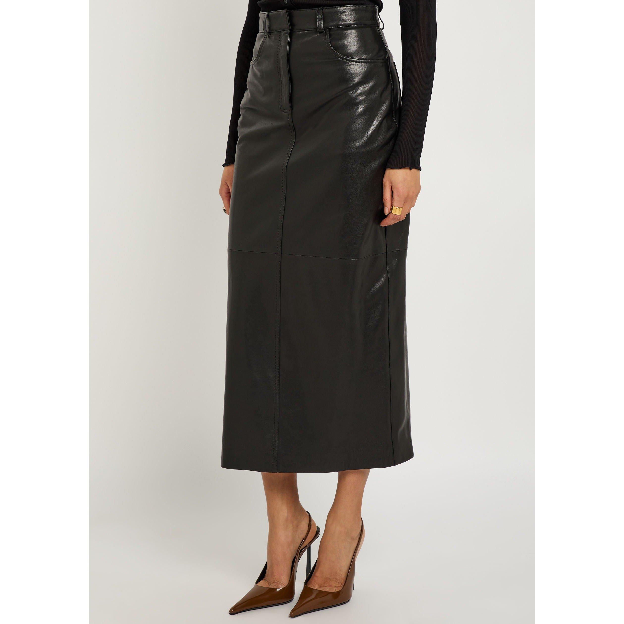 BLACK - Nour Hammour - LS GHALIA LEATHER LONG SKIRT - 2