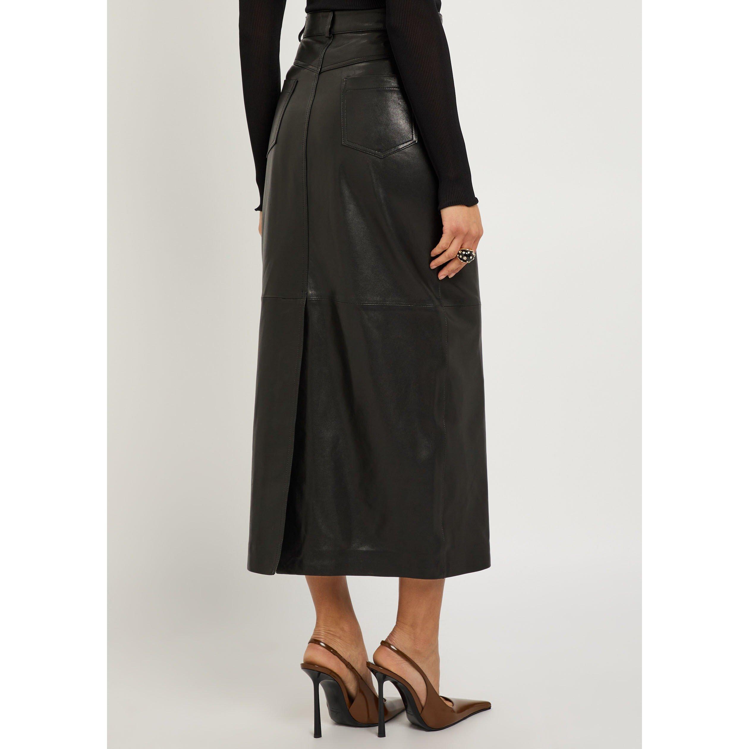 BLACK - Nour Hammour - LS GHALIA LEATHER LONG SKIRT - 3