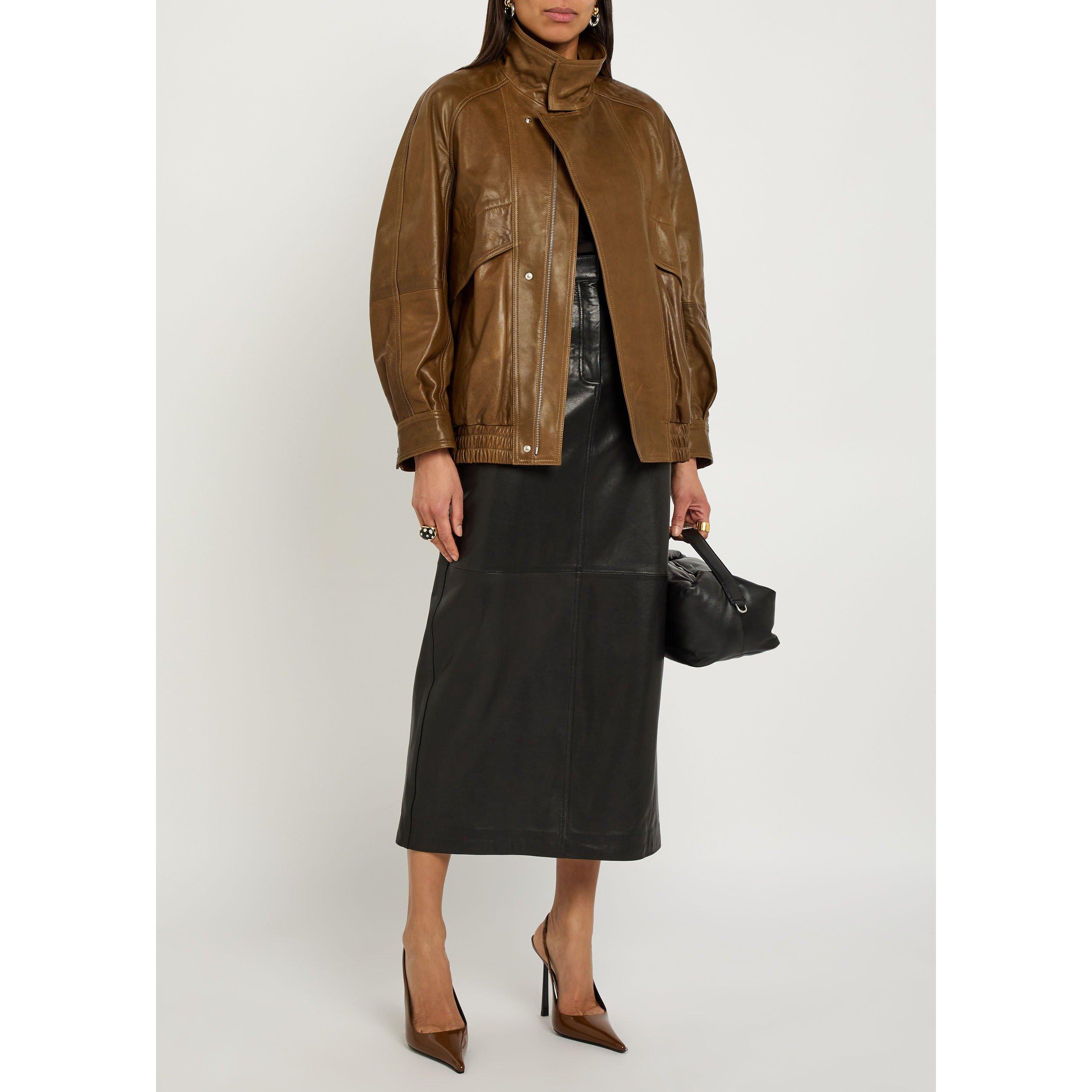 BLACK - Nour Hammour - LS GHALIA LEATHER LONG SKIRT - 5