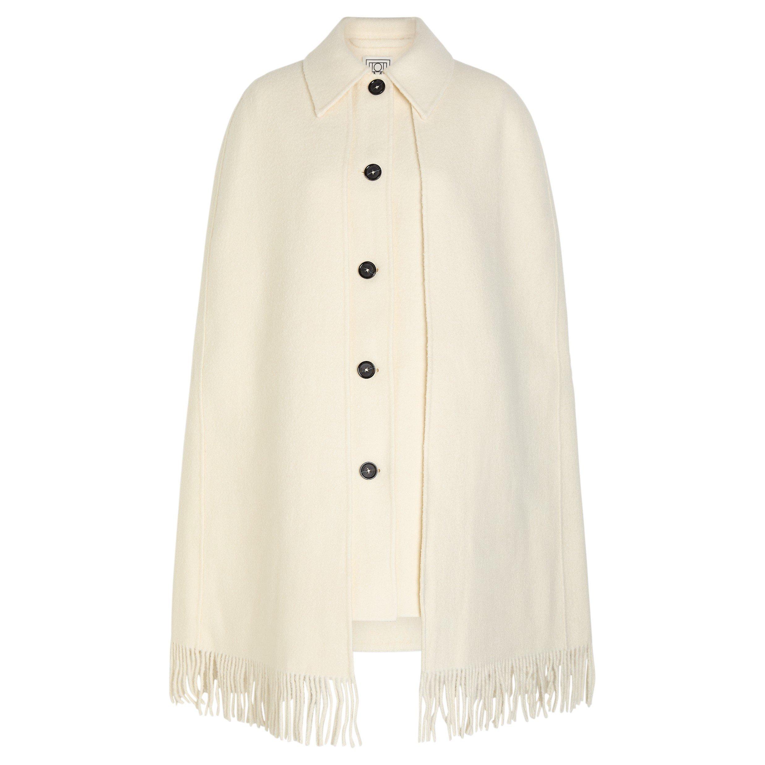 WHITE - Toteme - Women's Fringe Wool Cape Coat - 1
