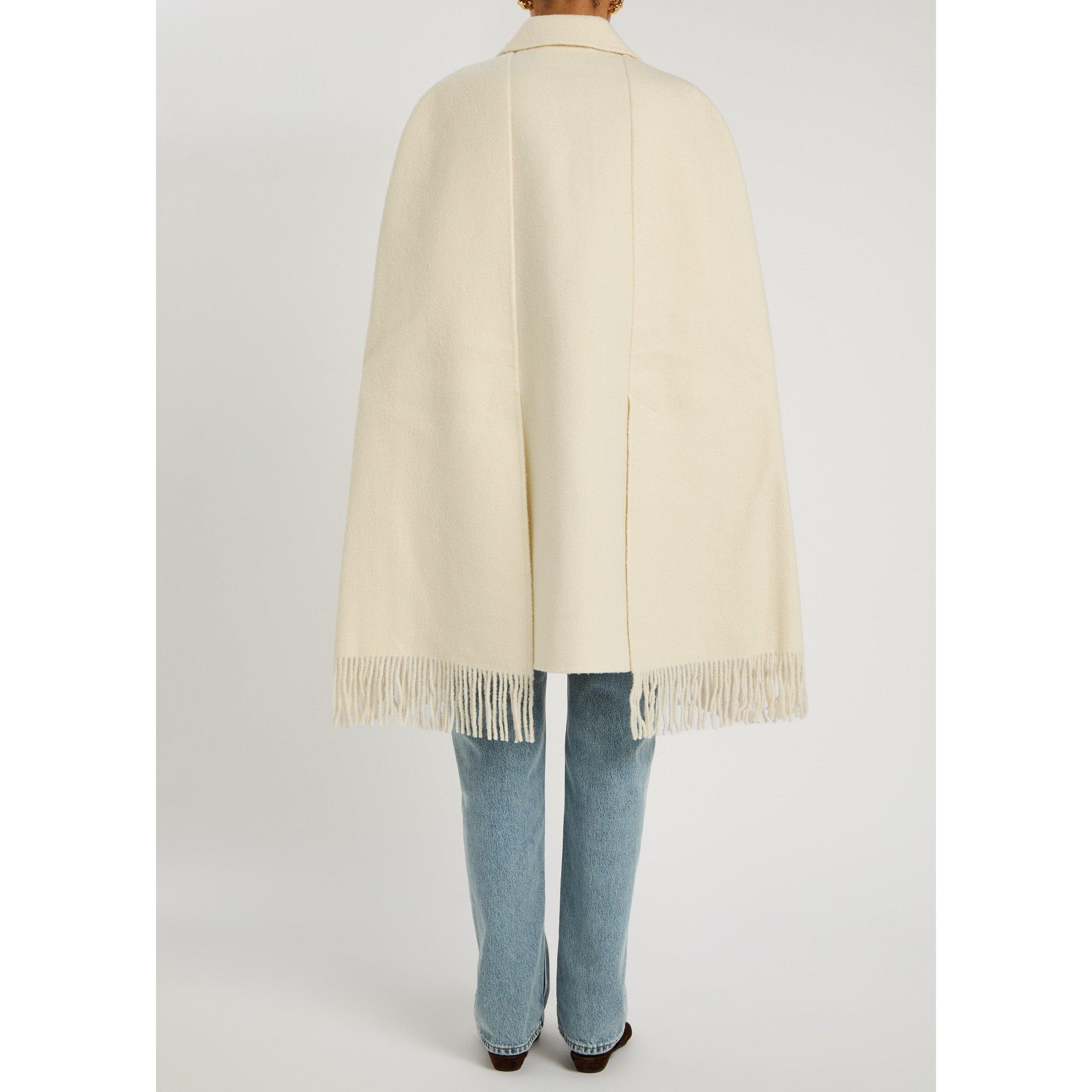 WHITE - Toteme - Women's Fringe Wool Cape Coat - 3