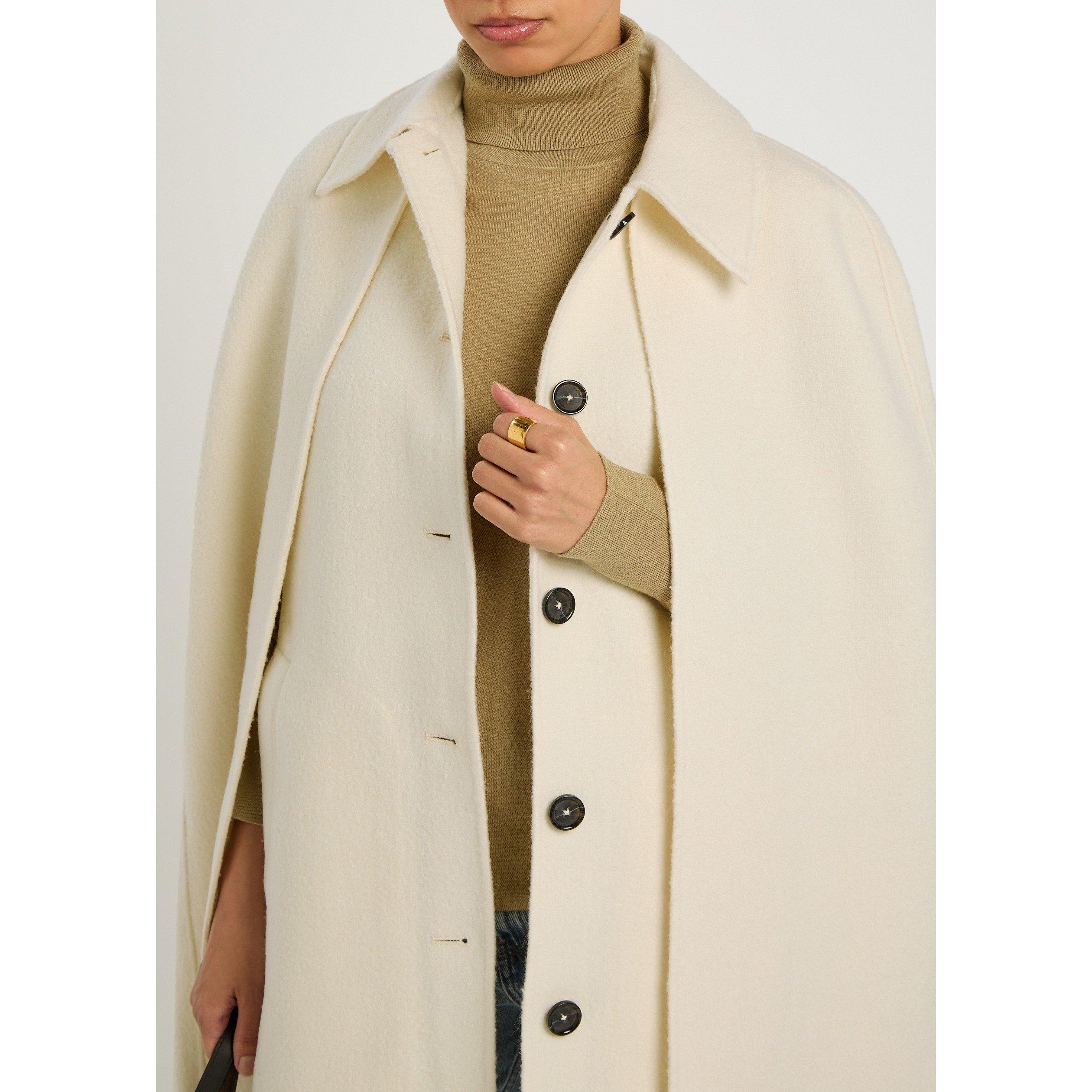 WHITE - Toteme - Women's Fringe Wool Cape Coat - 4
