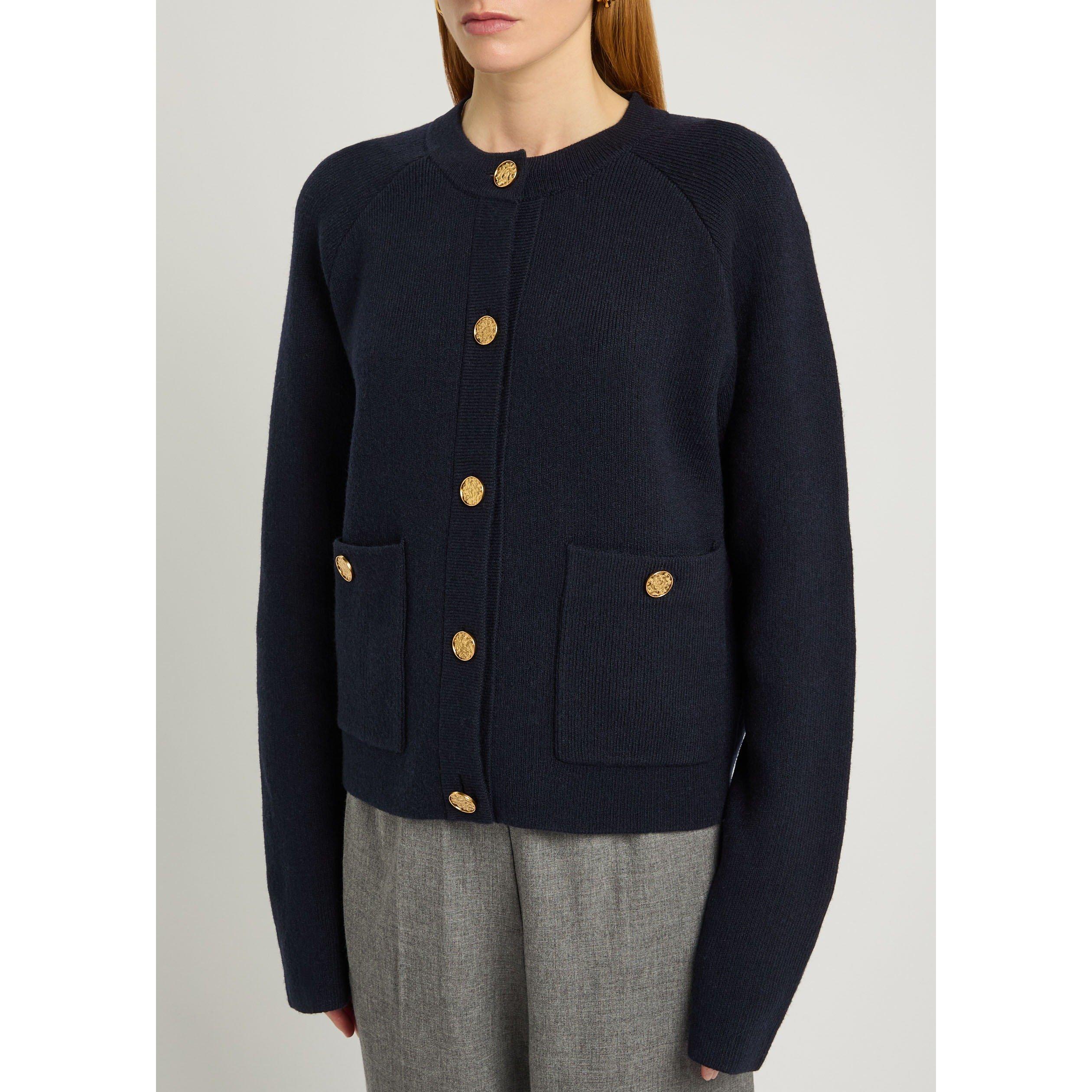 NAVY - Toteme - Women's Hammered Button Wool Cardigan - 2