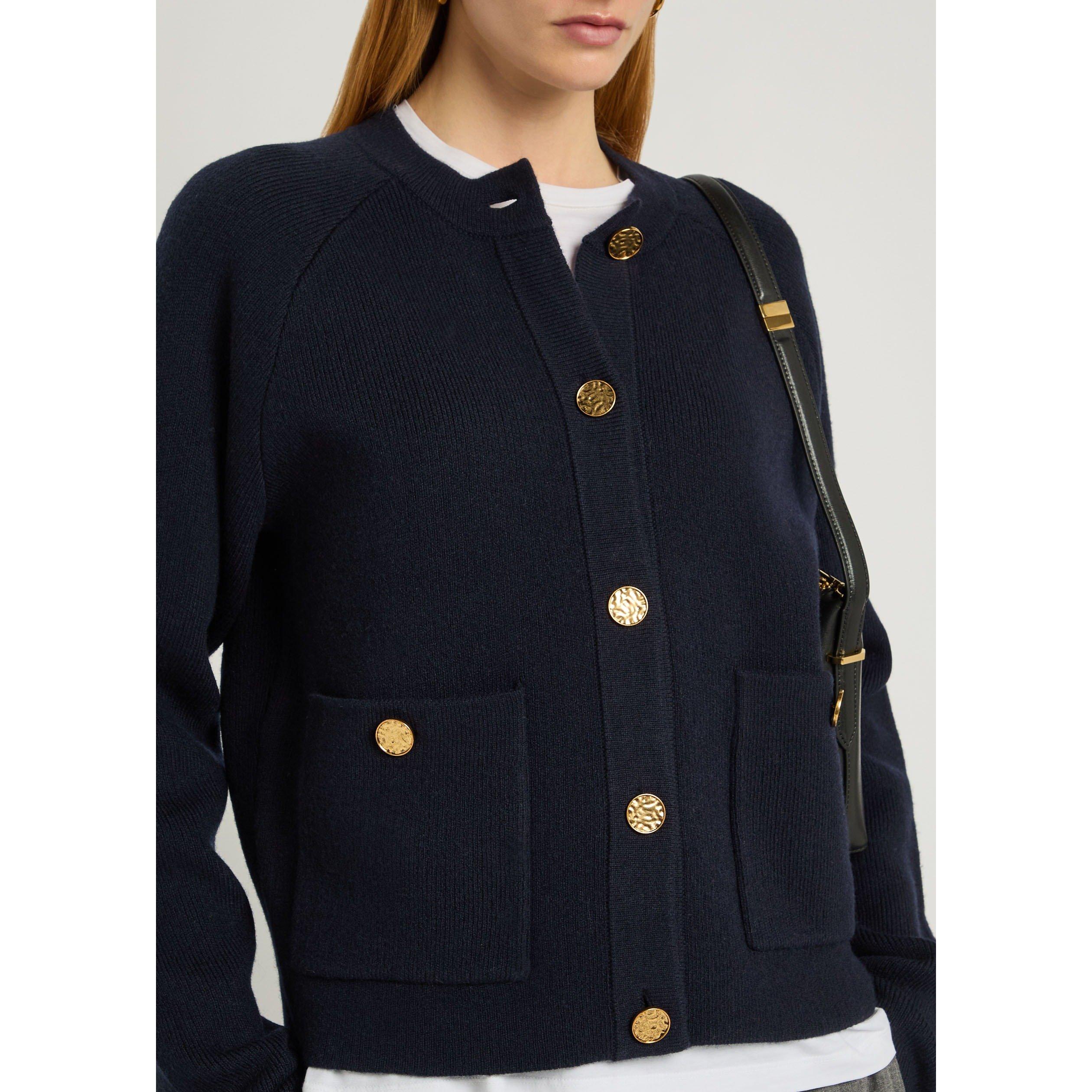 NAVY - Toteme - Women's Hammered Button Wool Cardigan - 4