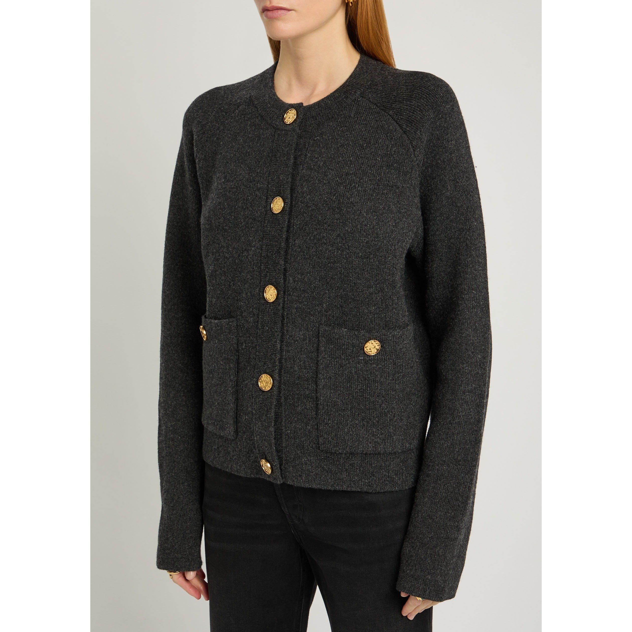 CHARCOAL - Toteme - Women's Hammered Button Wool Cardigan - 2