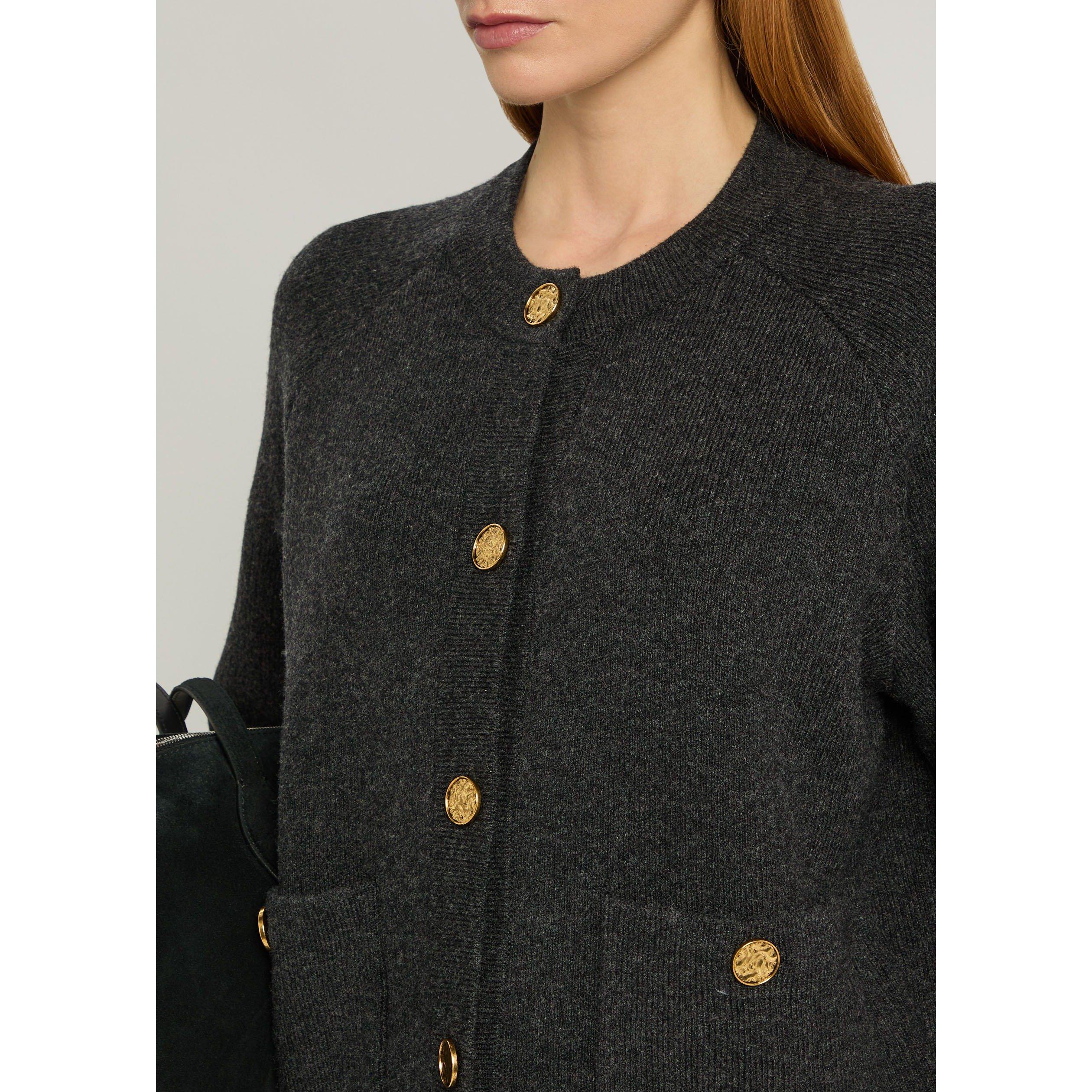 CHARCOAL - Toteme - Women's Hammered Button Wool Cardigan - 4