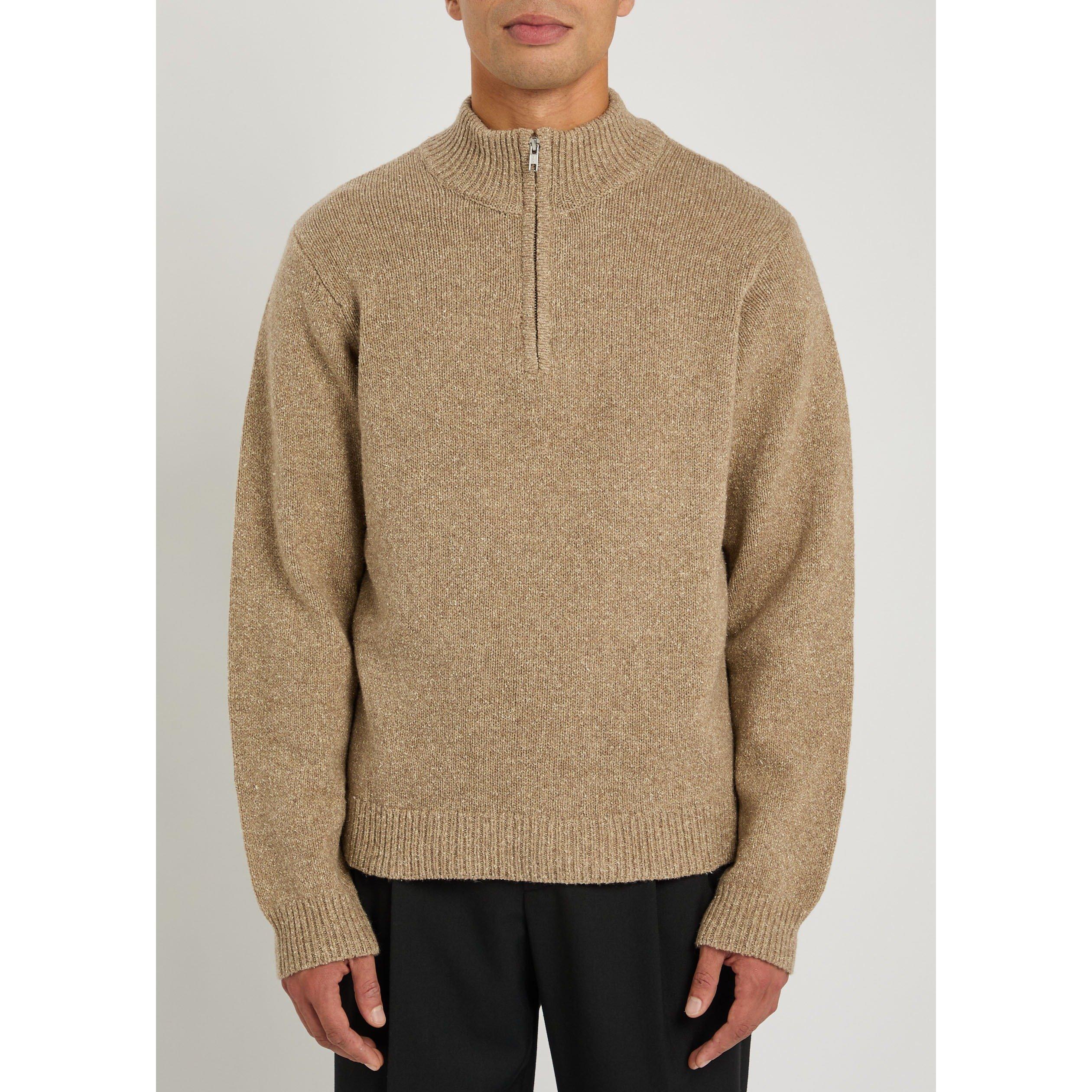 TAN - Won Hundred - Men's 1/2 Zip Funnel-Neck Wool Knitted Top - 2
