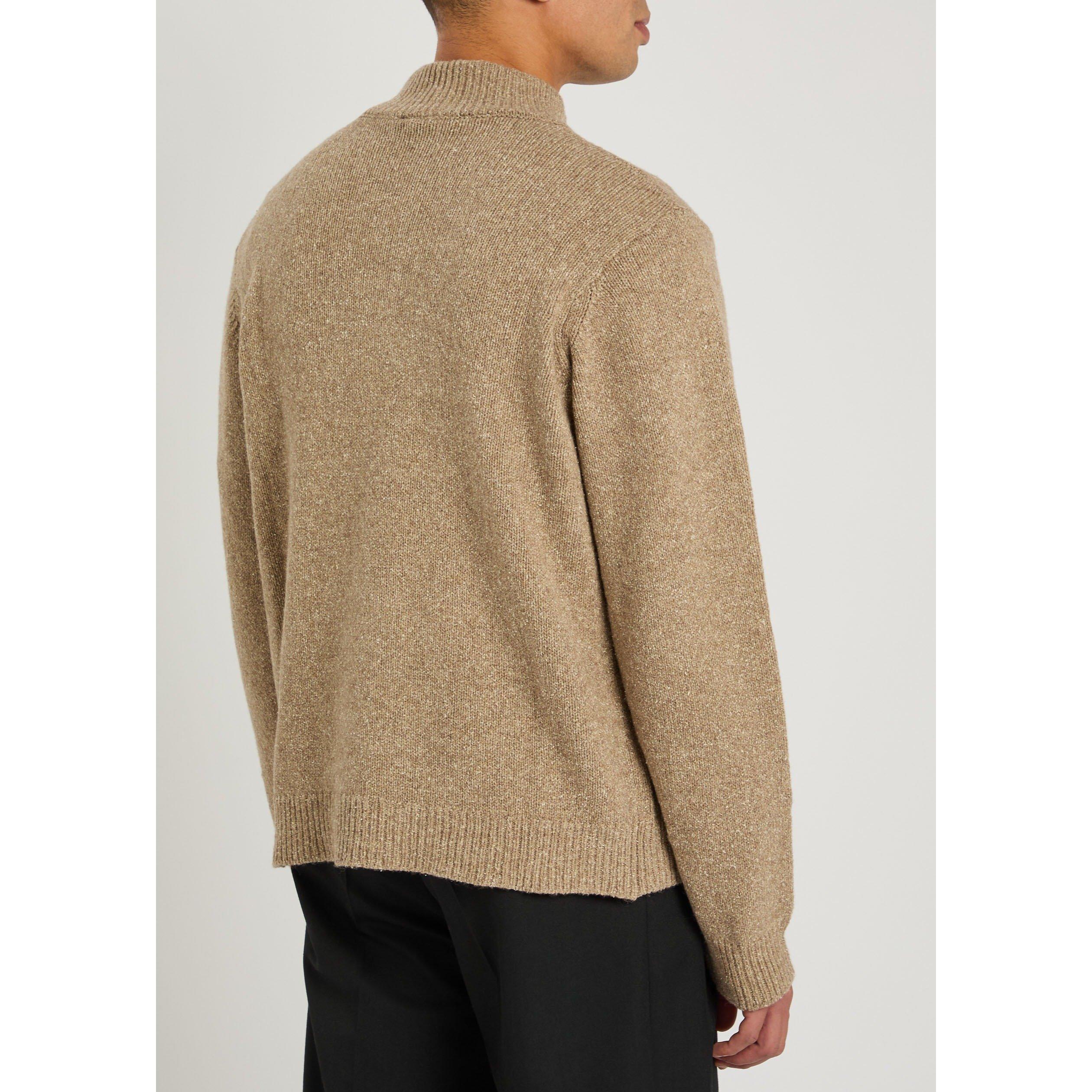 TAN - Won Hundred - Men's 1/2 Zip Funnel-Neck Wool Knitted Top - 3