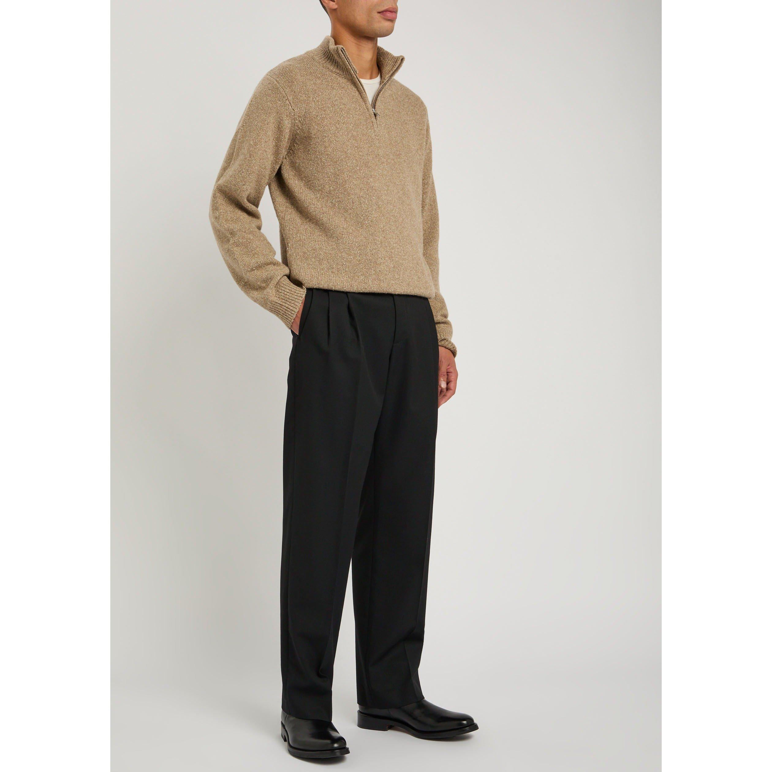 TAN - Won Hundred - Men's 1/2 Zip Funnel-Neck Wool Knitted Top - 5