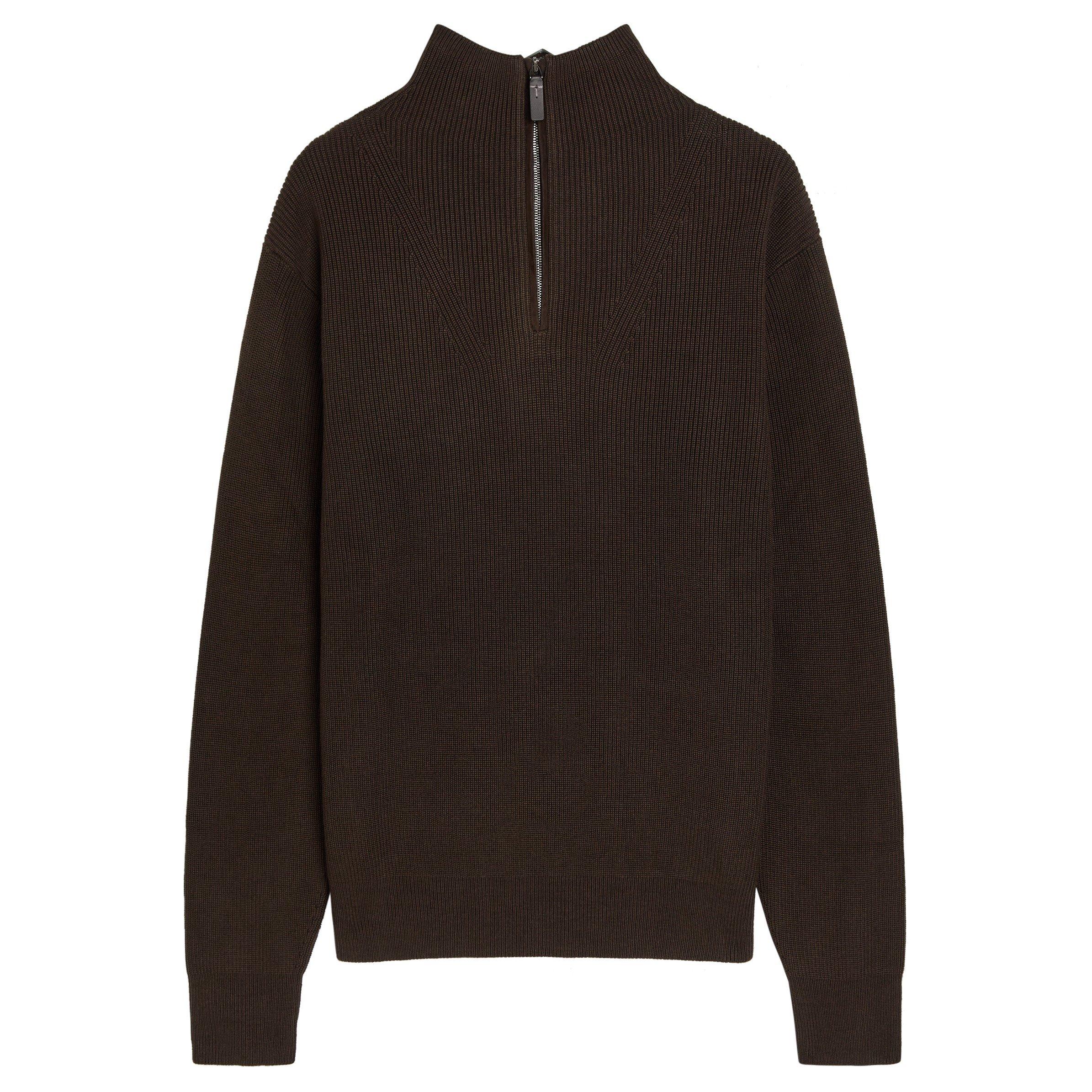 BROWN - Tods - TODS HALF NECK ZIP RIBBED - 1