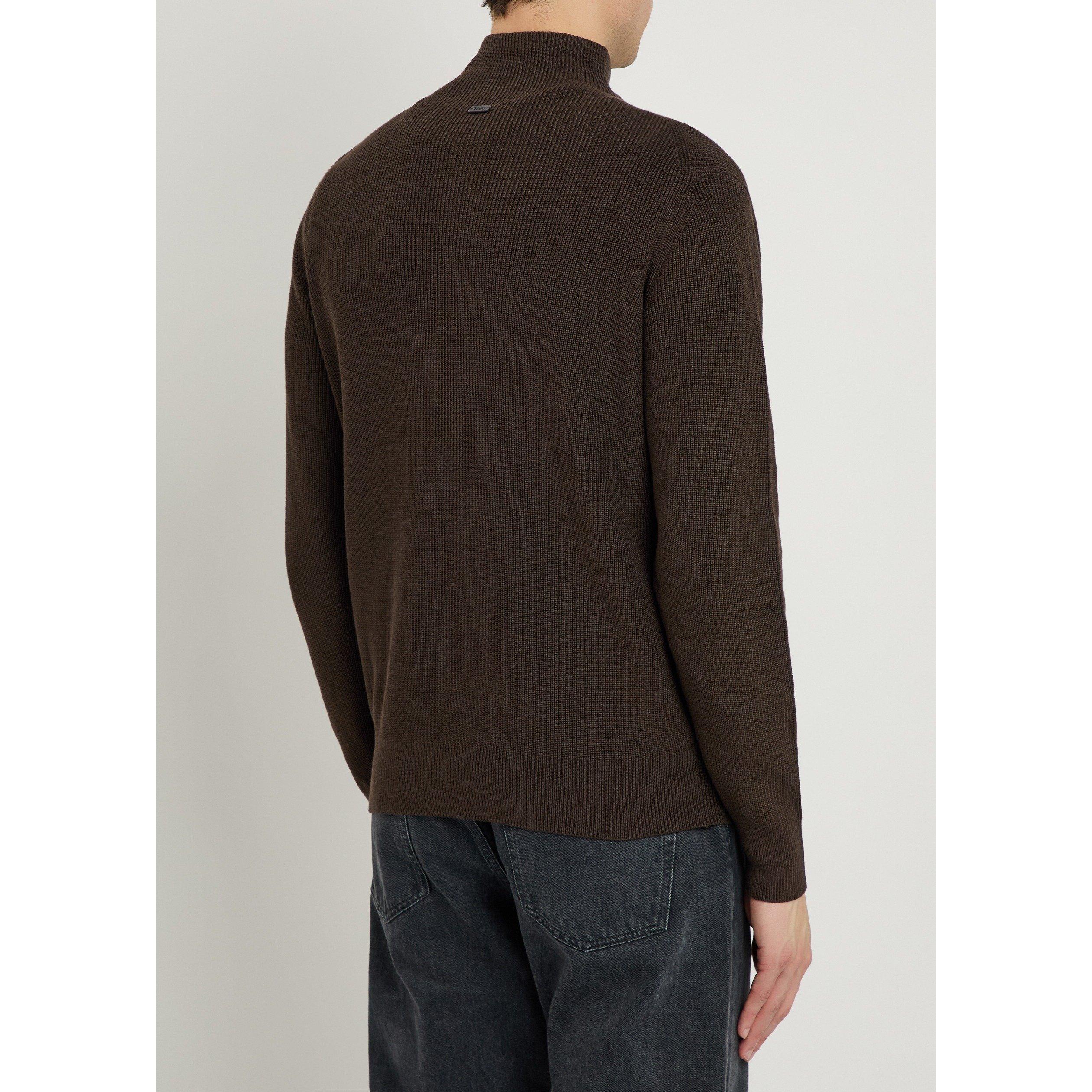 BROWN - Tods - TODS HALF NECK ZIP RIBBED - 3