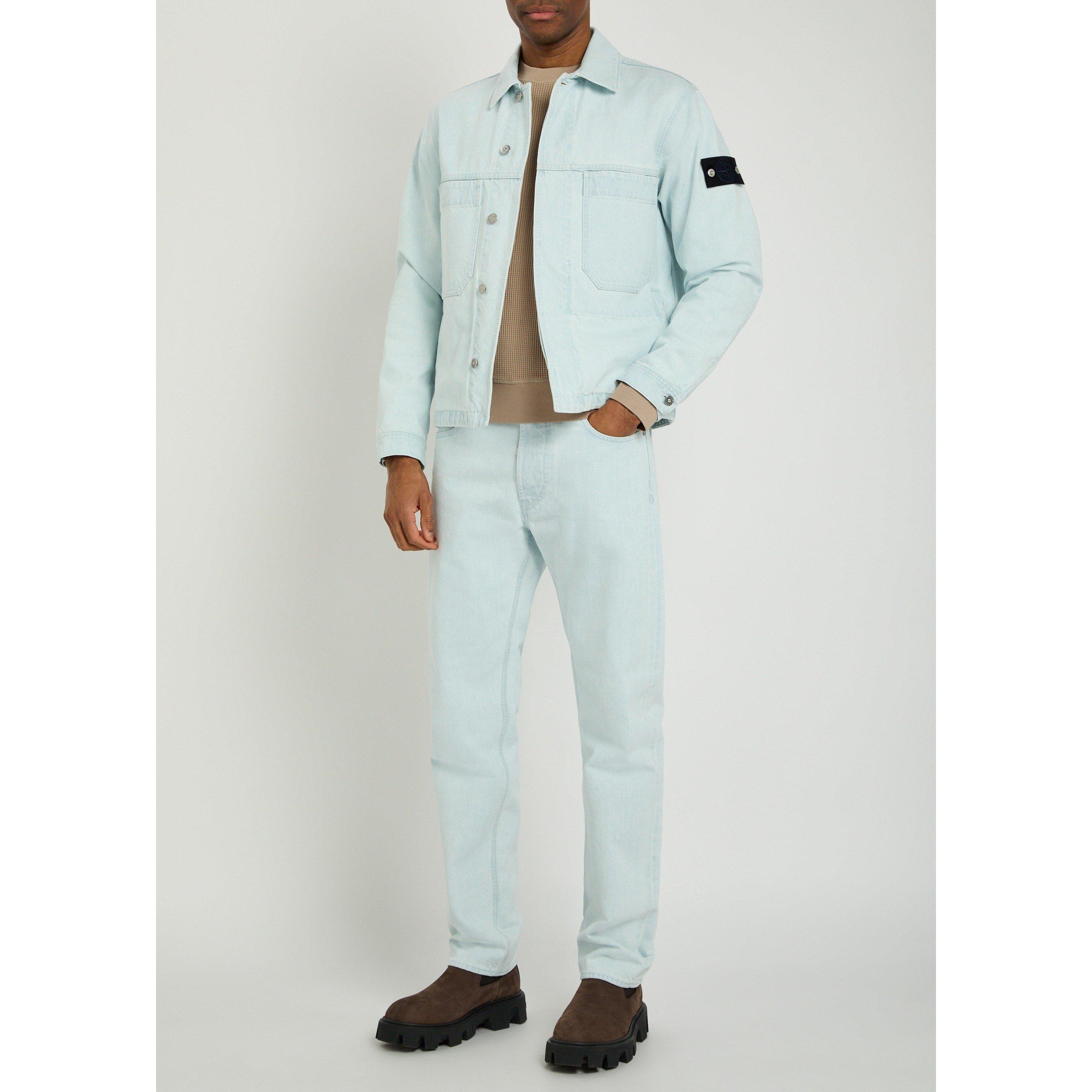 BLUE - Stone Island - Men's Bleach Cotton Tapered Jeans - 5
