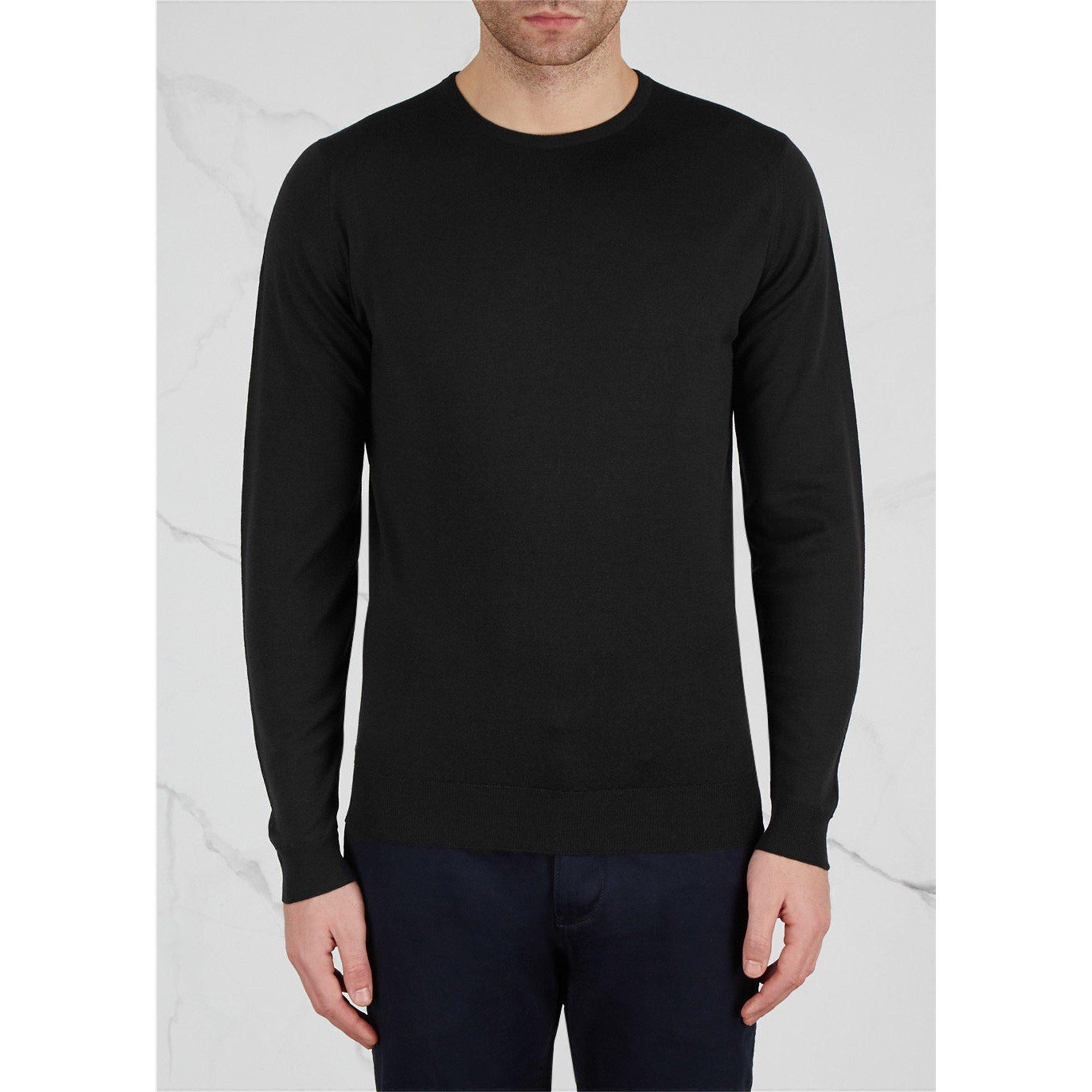 BLACK - John Smedley - Men's Merino Wool Long-Sleeve Slim-Fit Crew-Neck Jumper - 2