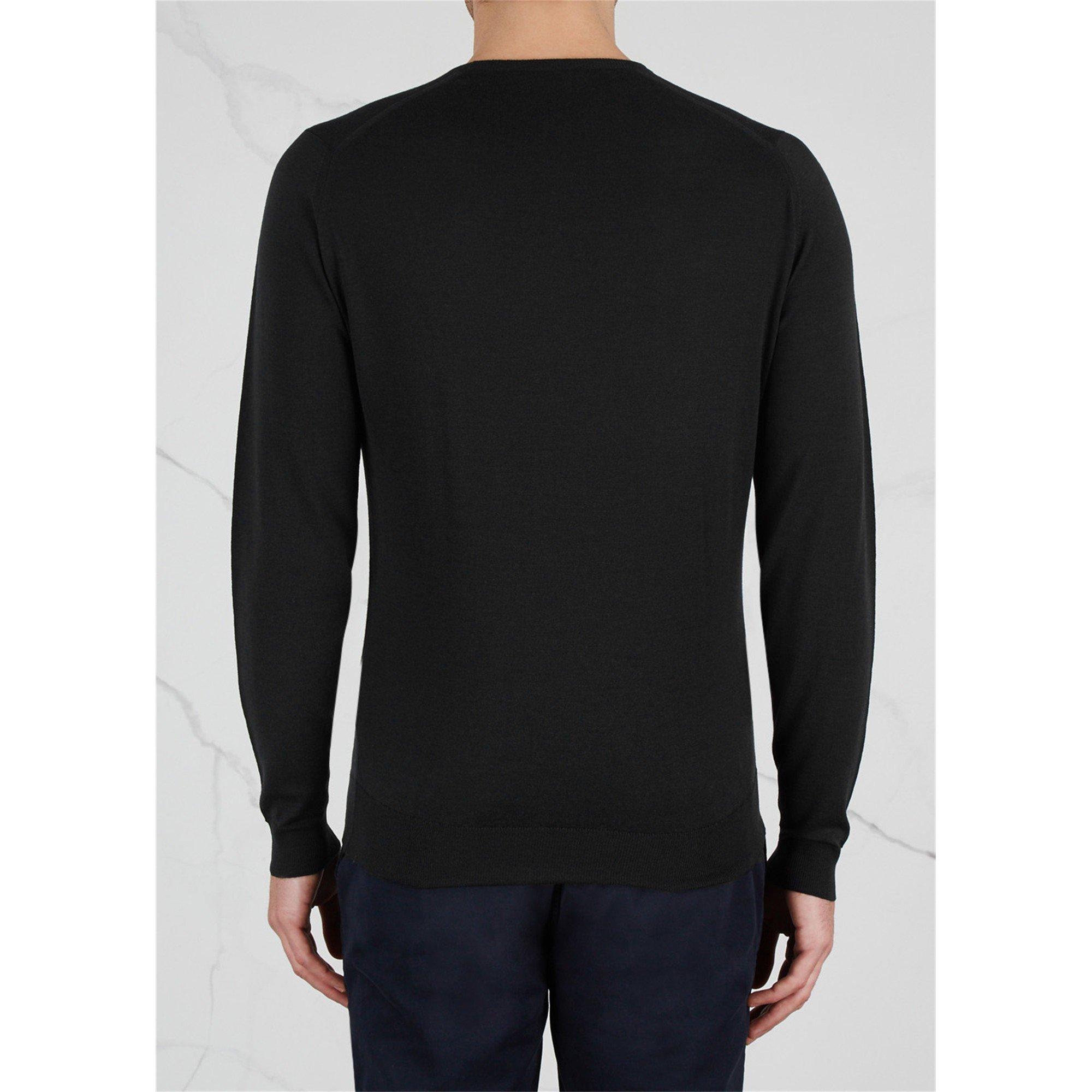 BLACK - John Smedley - Men's Merino Wool Long-Sleeve Slim-Fit Crew-Neck Jumper - 3