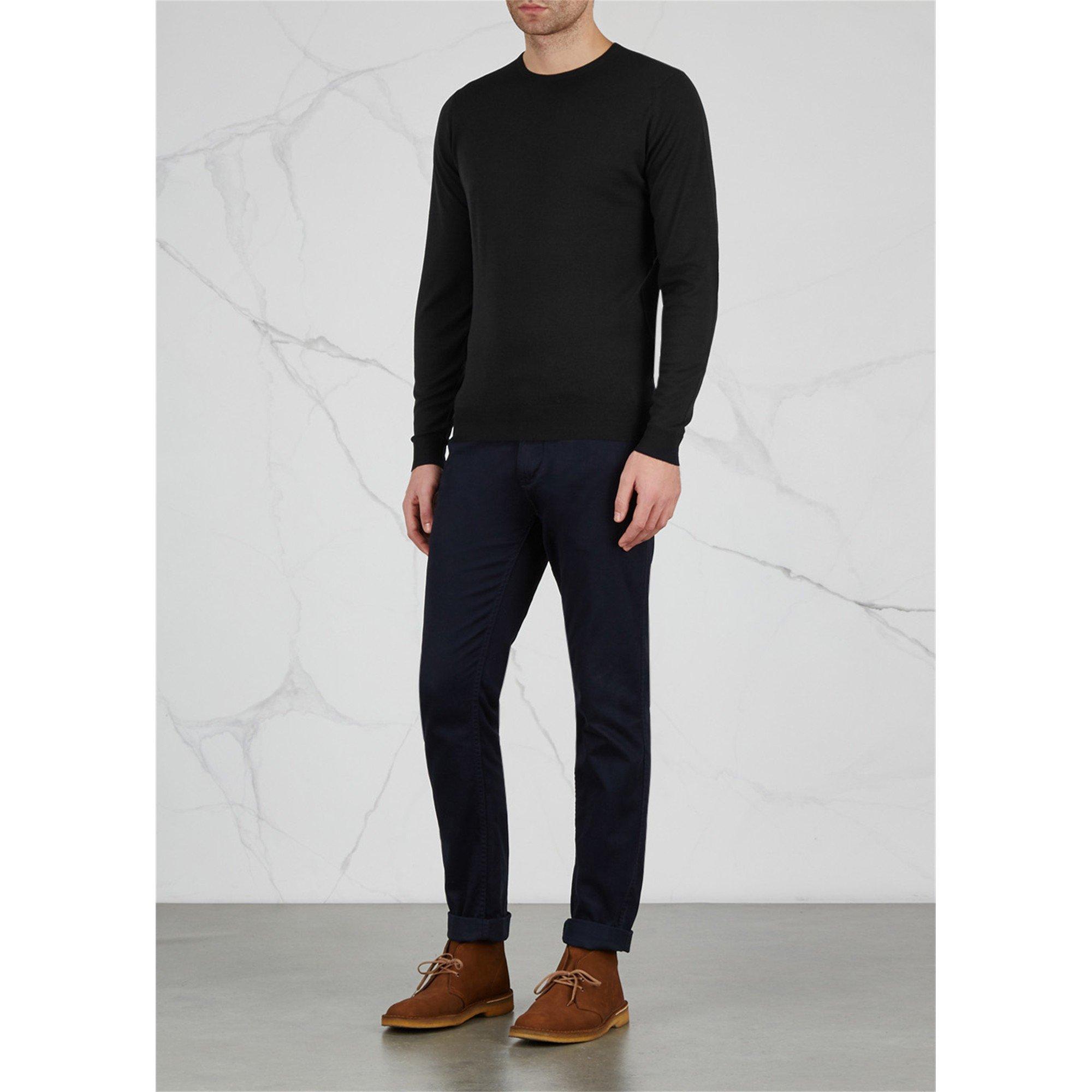 BLACK - John Smedley - Men's Merino Wool Long-Sleeve Slim-Fit Crew-Neck Jumper - 5