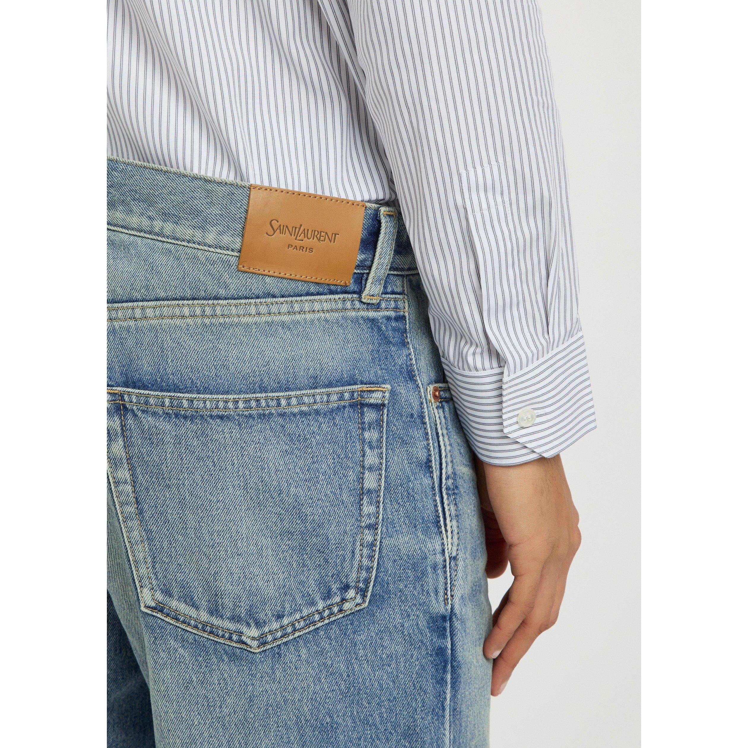 INDIGO - Saint Laurent - Men's Mick Cotton Mid-Rise Tapered Jeans - 4