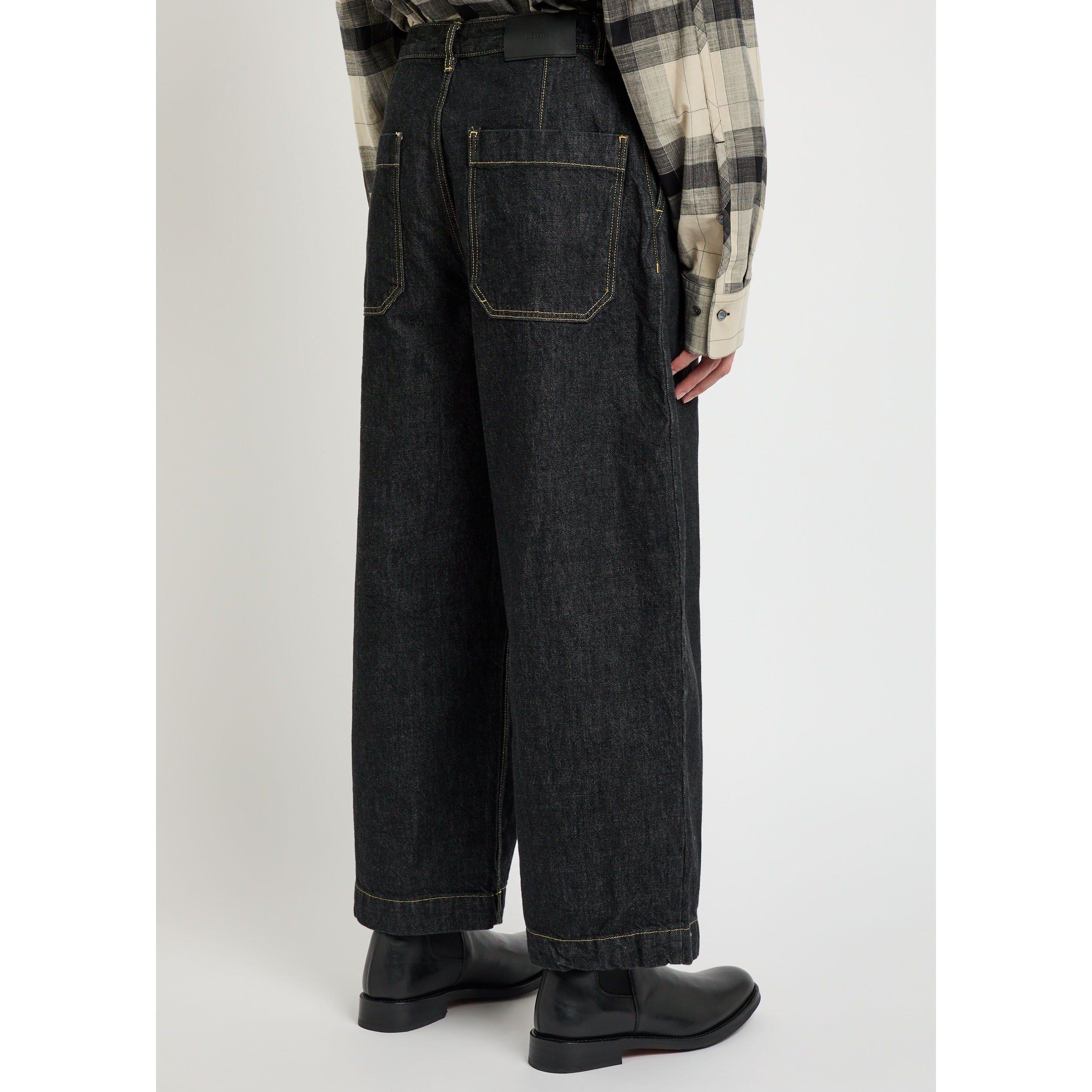 BLACK - Studio Nicholson - Men's Single Pleat Cropped Mid-Rise Cotton Wide-Leg Jeans - 3
