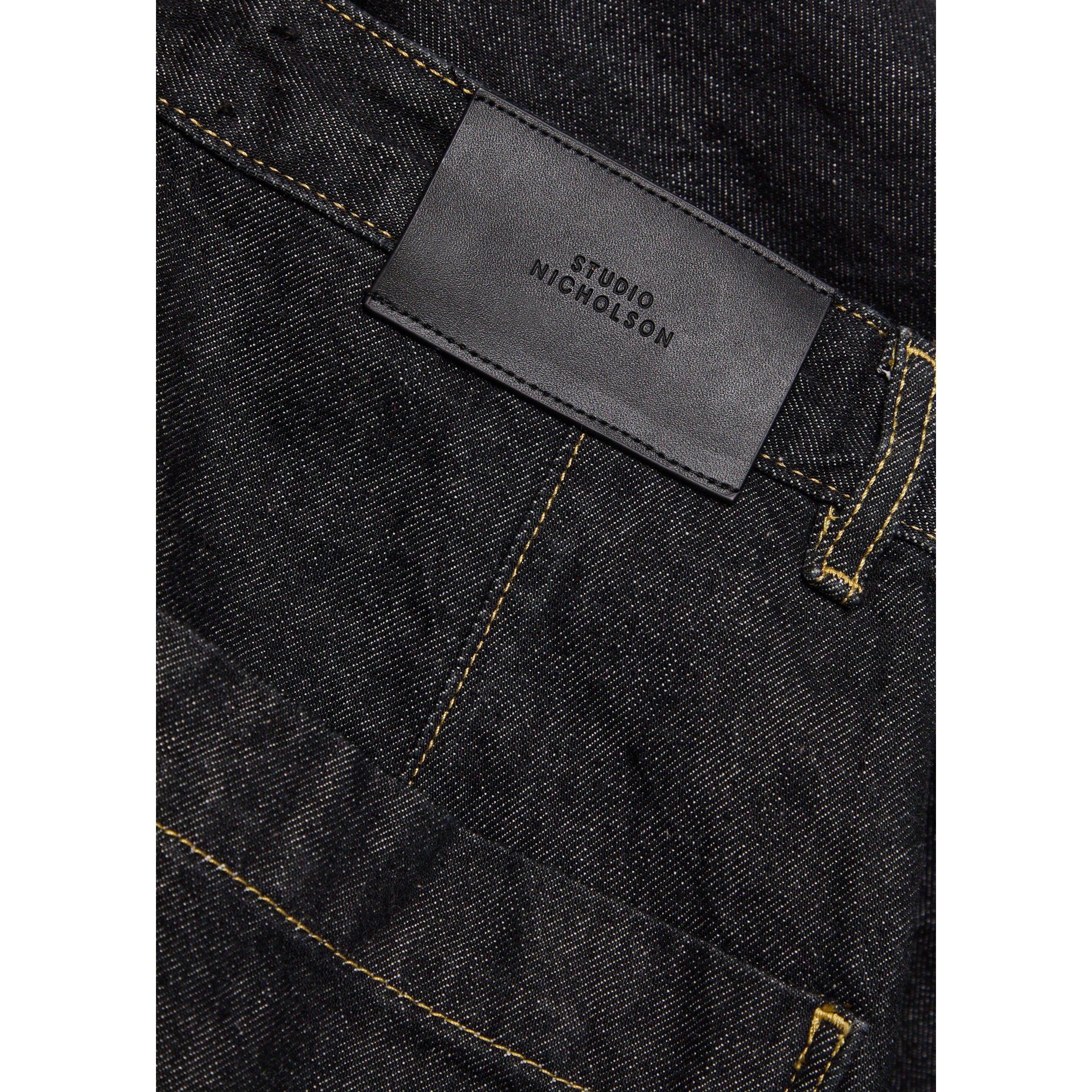 BLACK - Studio Nicholson - Men's Single Pleat Cropped Mid-Rise Cotton Wide-Leg Jeans - 4