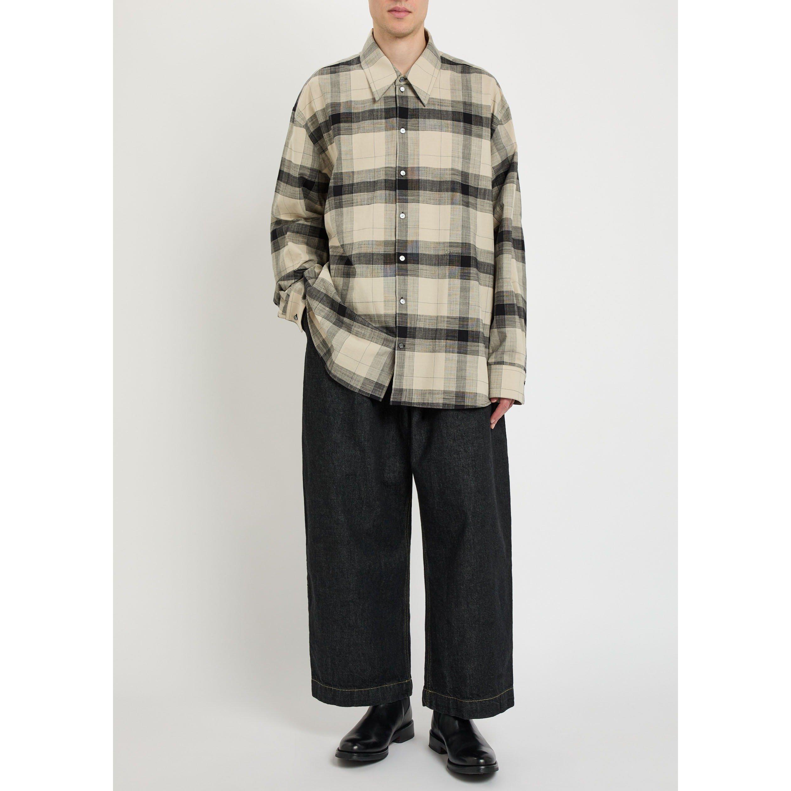 BLACK - Studio Nicholson - Men's Single Pleat Cropped Mid-Rise Cotton Wide-Leg Jeans - 5