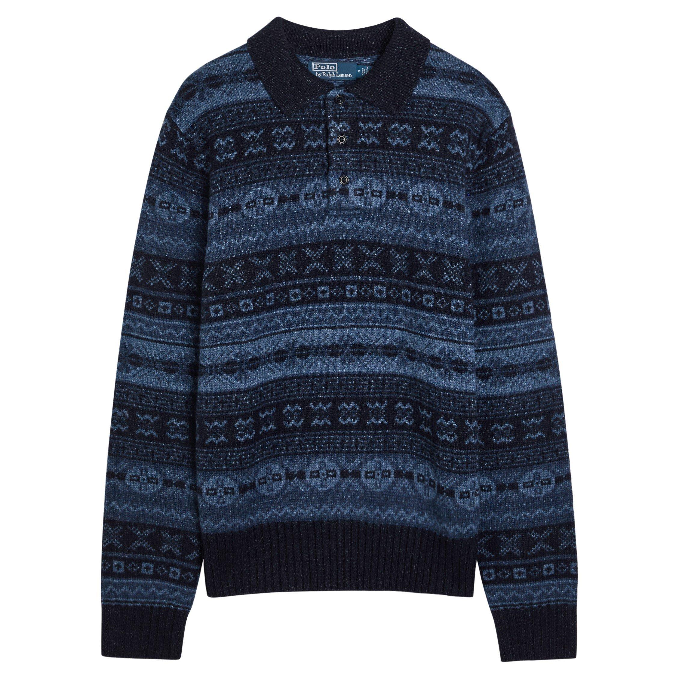 BLUE AND OTHER - Polo Ralph Lauren - Men's Jacquard Wool Regular Fit Long Sleeve Polo Shirt - 1