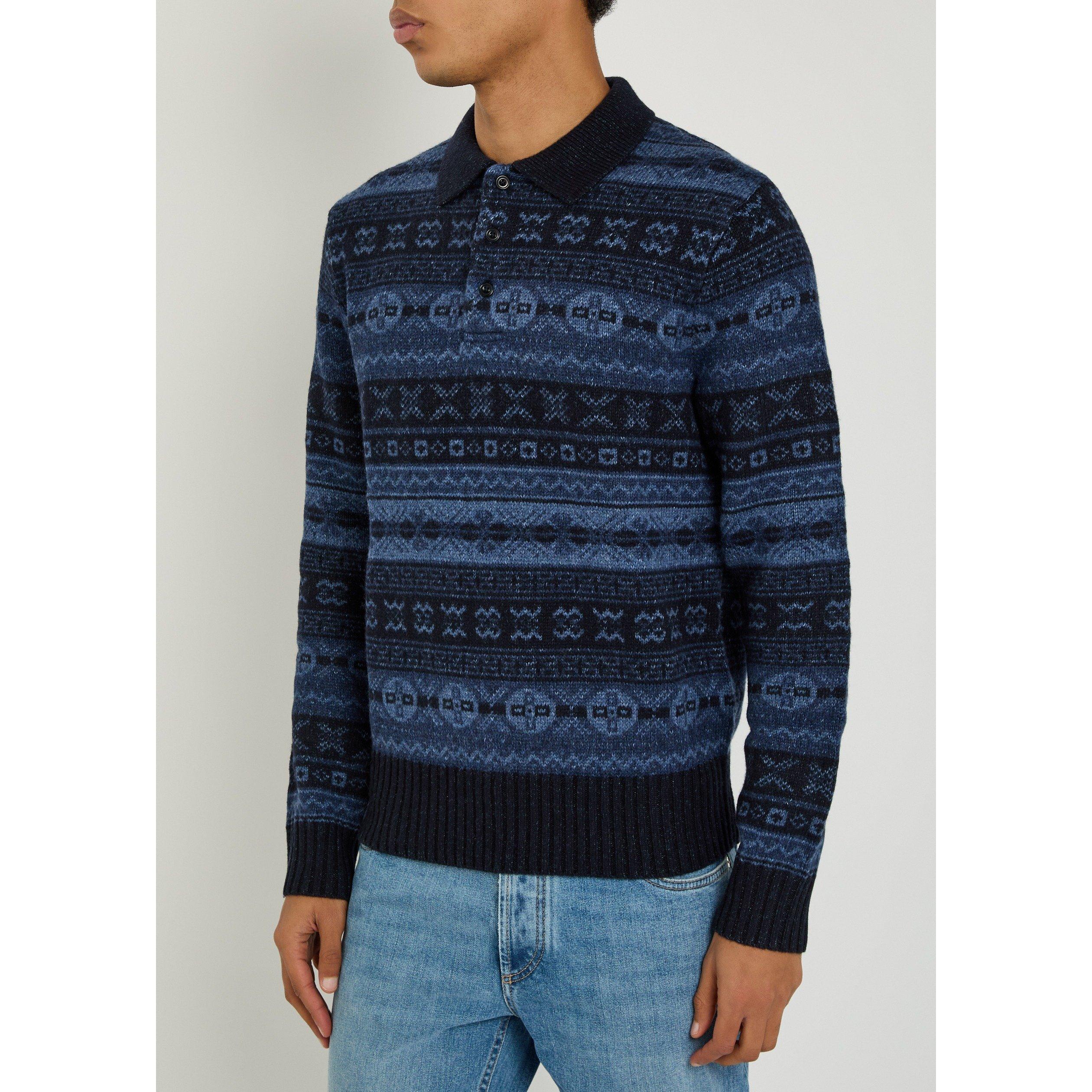 BLUE AND OTHER - Polo Ralph Lauren - Men's Jacquard Wool Regular Fit Long Sleeve Polo Shirt - 2