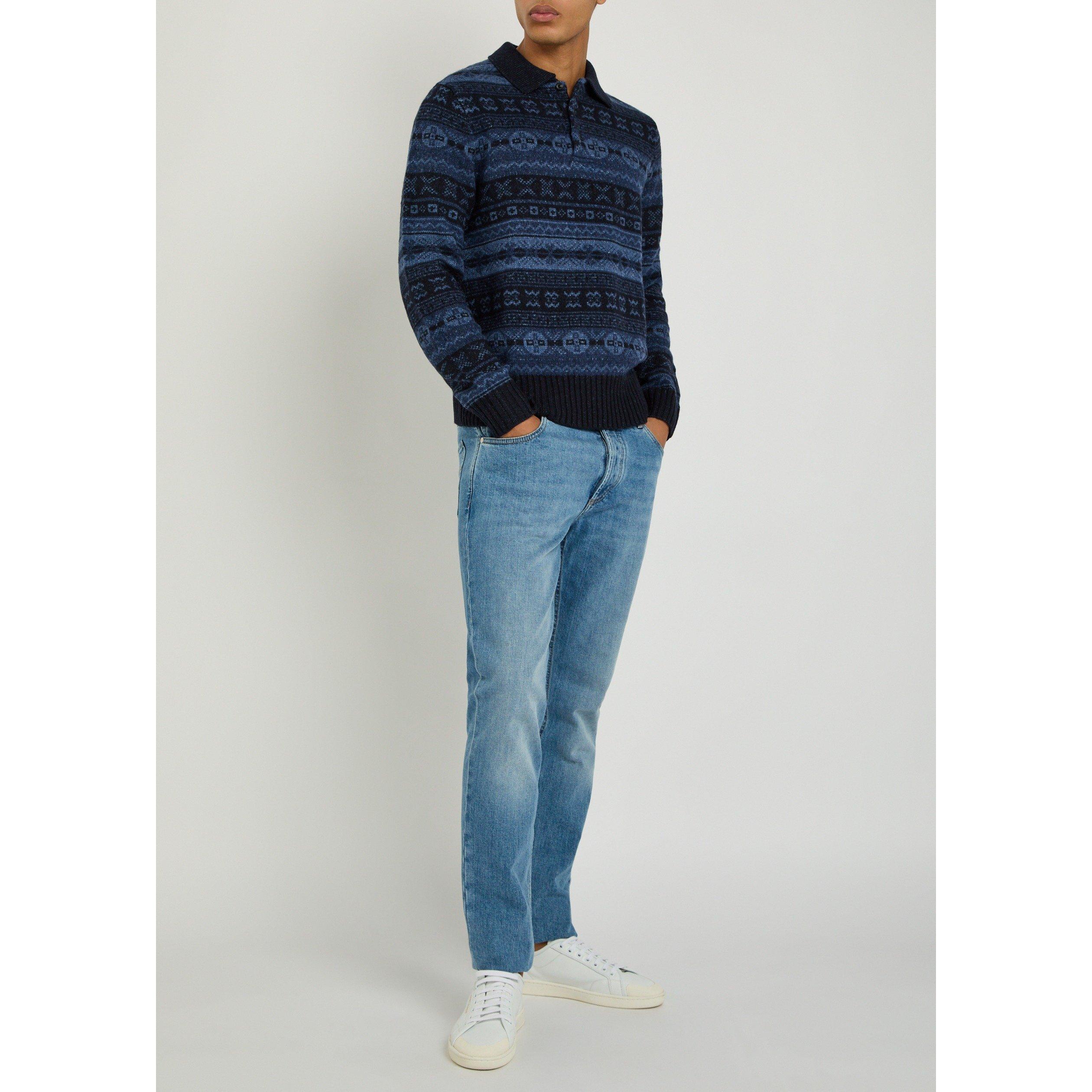 BLUE AND OTHER - Polo Ralph Lauren - Men's Jacquard Wool Regular Fit Long Sleeve Polo Shirt - 5
