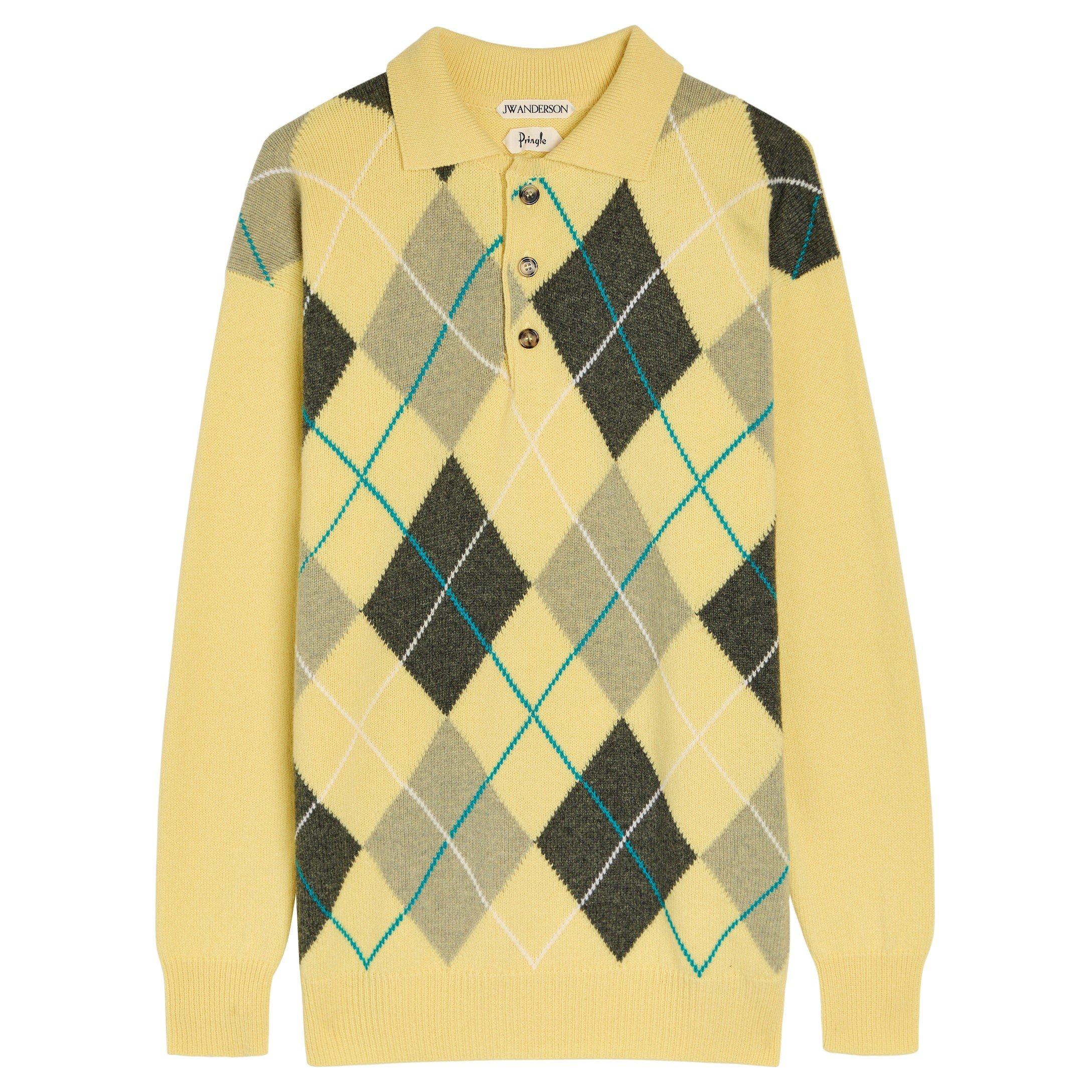 YELLOW AND OTHE - JW Anderson - Women's Pringle Check Wool Oversized-Fit Long-Sleeve Polo Shirt - 1