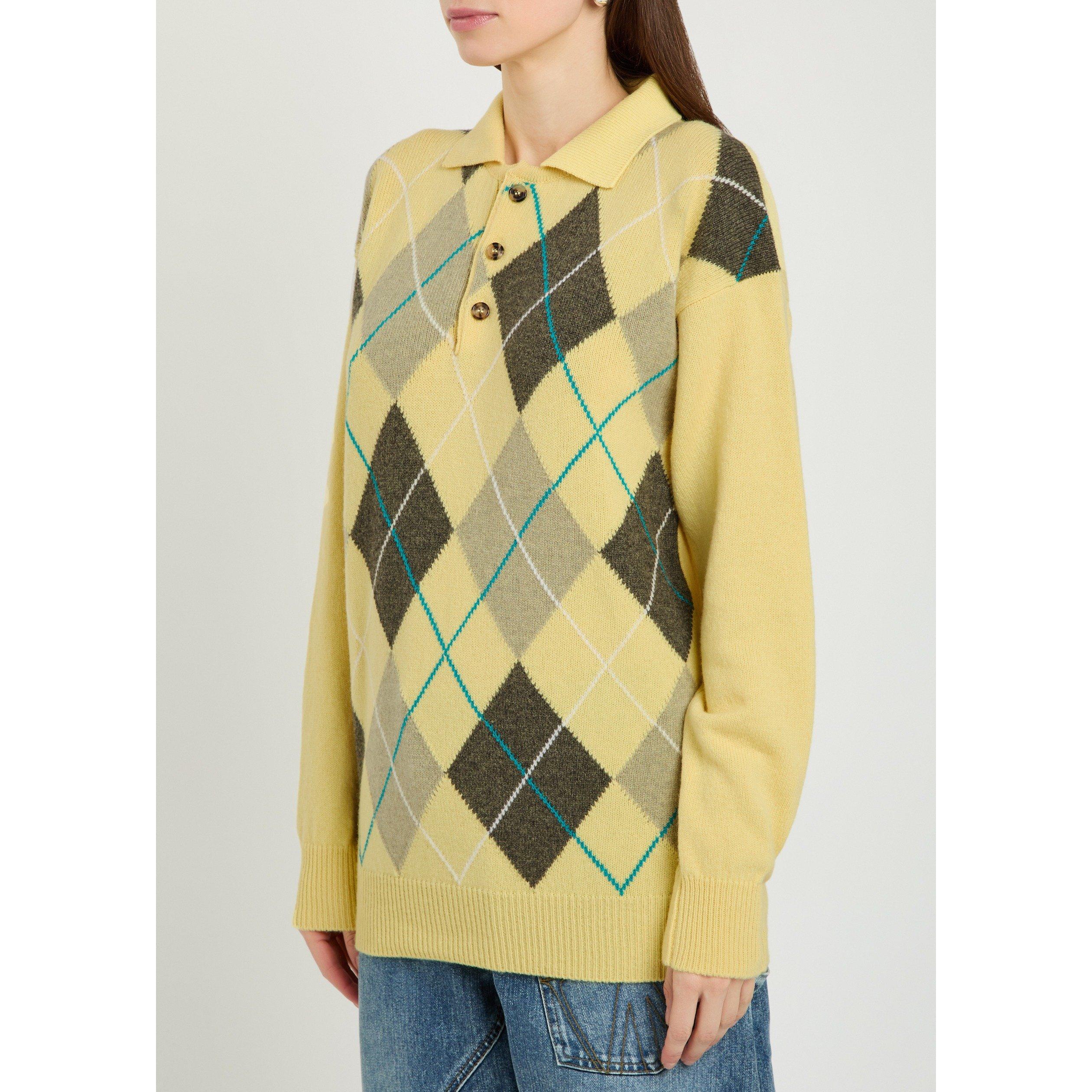 YELLOW AND OTHE - JW Anderson - Women's Pringle Check Wool Oversized-Fit Long-Sleeve Polo Shirt - 2