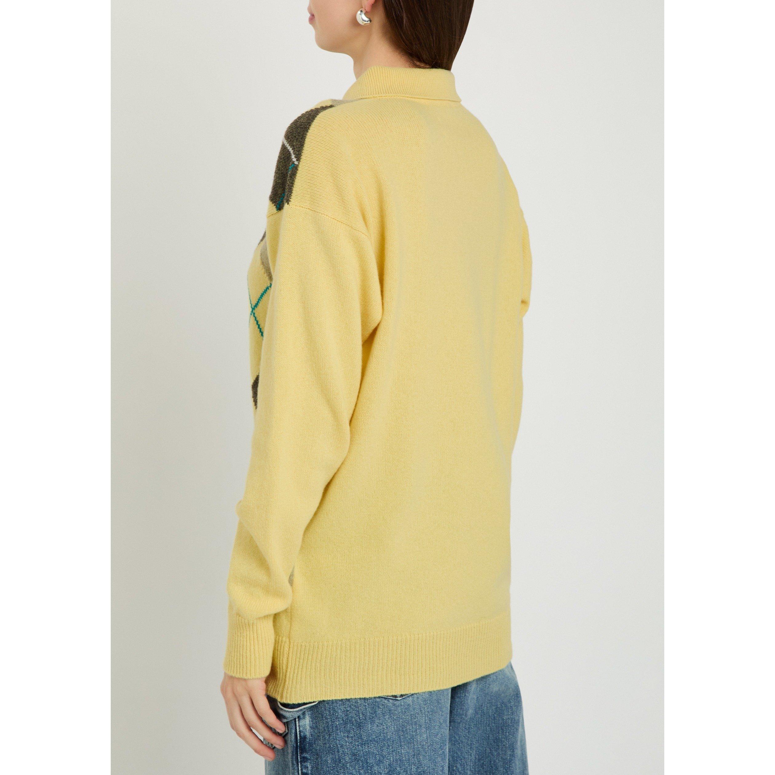 YELLOW AND OTHE - JW Anderson - Women's Pringle Check Wool Oversized-Fit Long-Sleeve Polo Shirt - 3