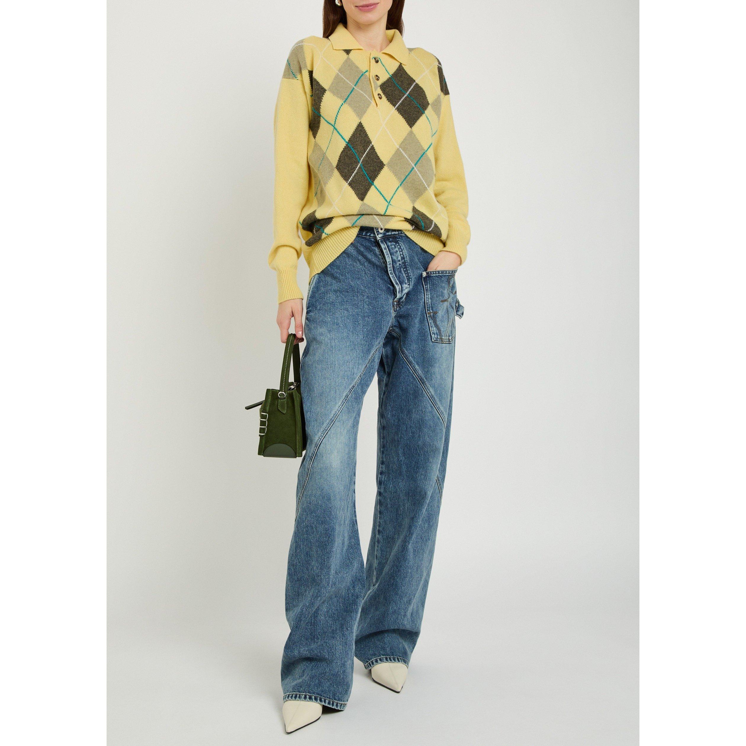 YELLOW AND OTHE - JW Anderson - Women's Pringle Check Wool Oversized-Fit Long-Sleeve Polo Shirt - 5