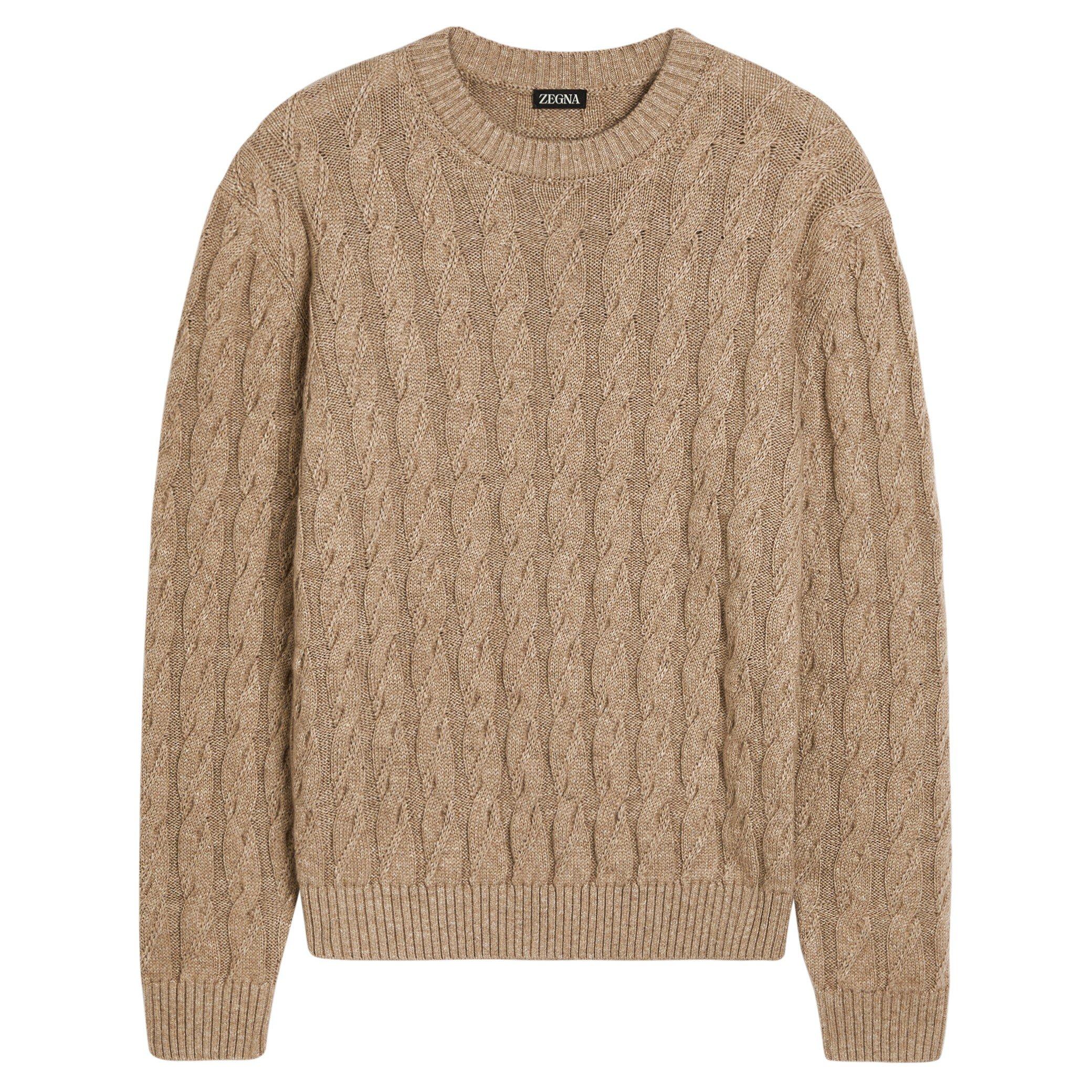 BROWN - Zegna - ZEGNA LINEN CASHMERE SILK CREW - 1