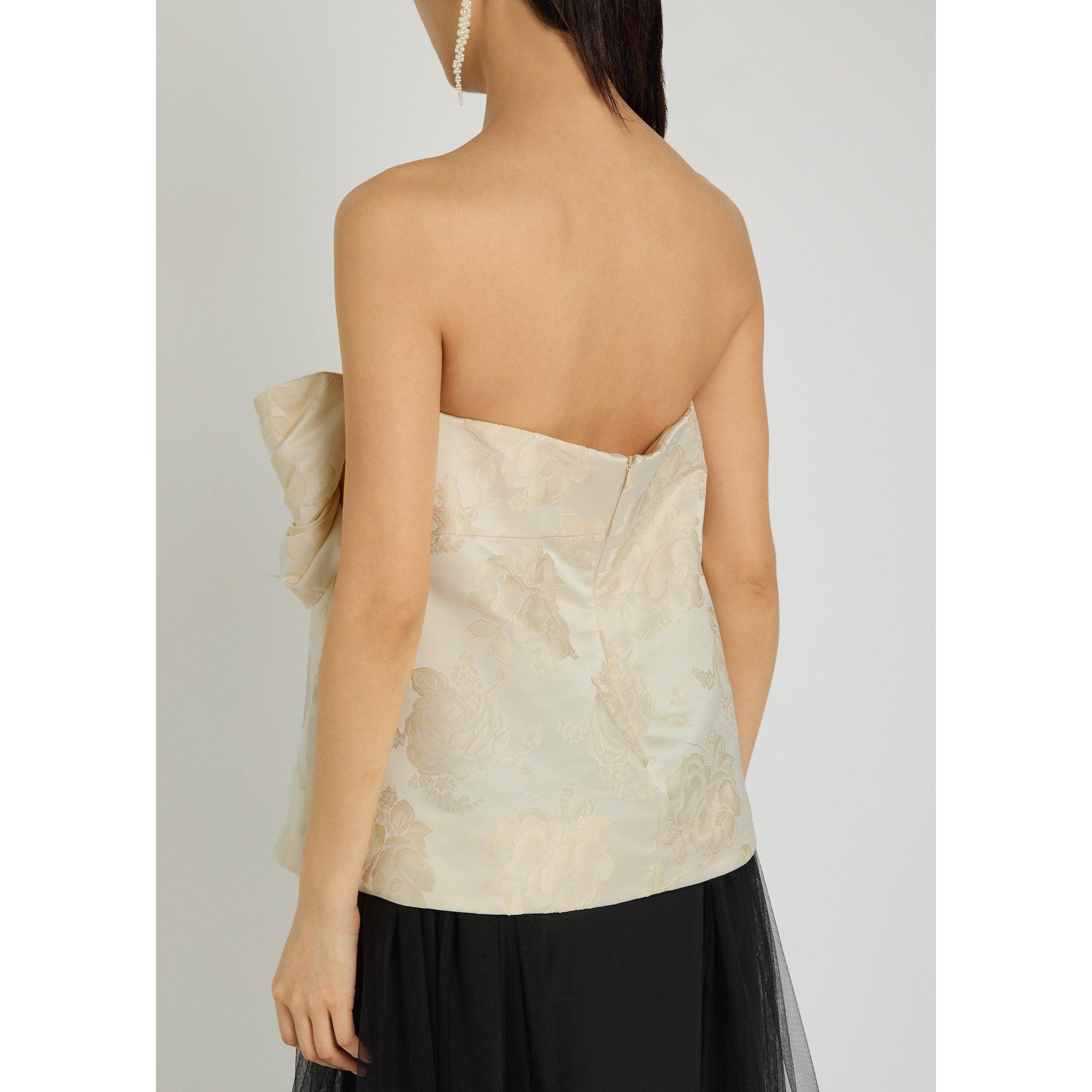 CREAM - Simone Rocha - Women's Gathered Flower Sash Slim-Fit Bandeau Top - 3