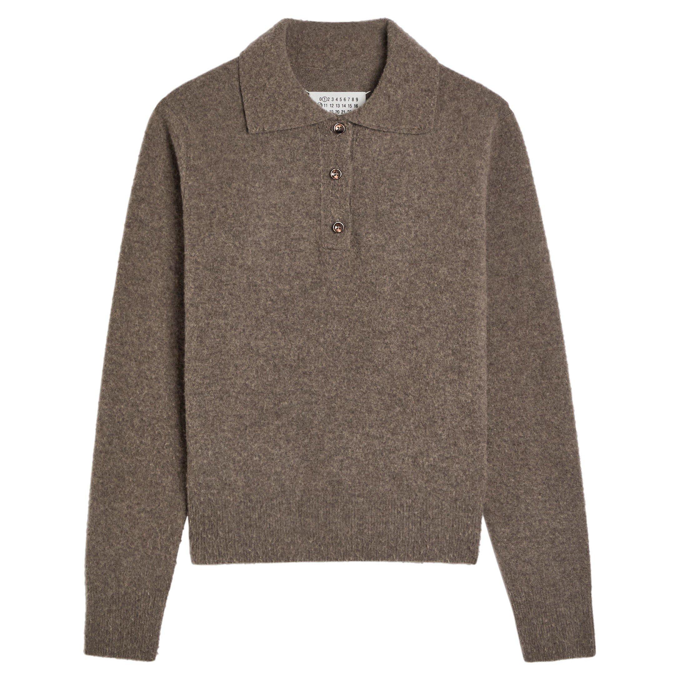 LIGHT BROWN - Maison Margiela - Women's Long-Sleeve Wool Polo Shirt - 1