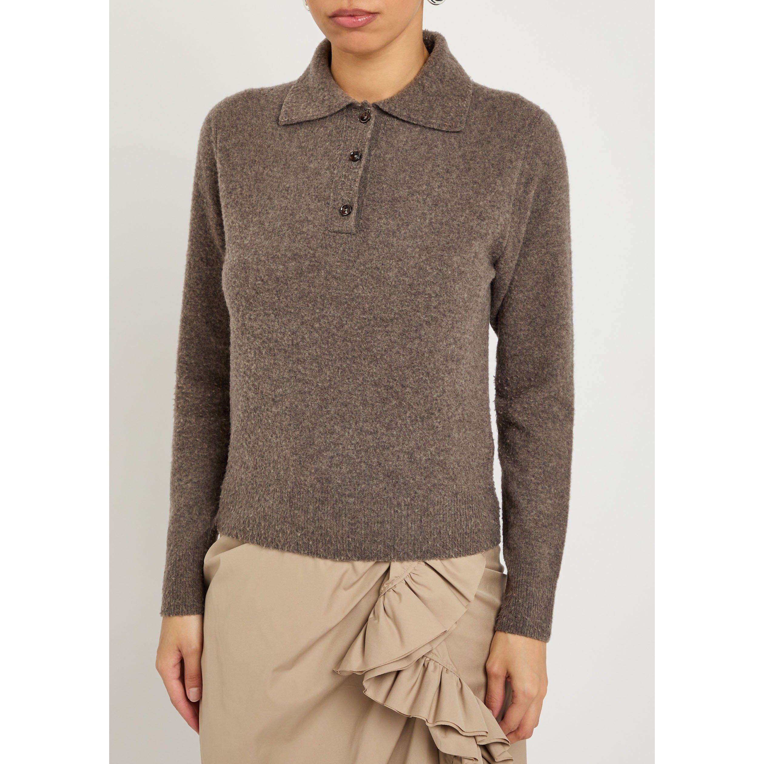 LIGHT BROWN - Maison Margiela - Women's Long-Sleeve Wool Polo Shirt - 2