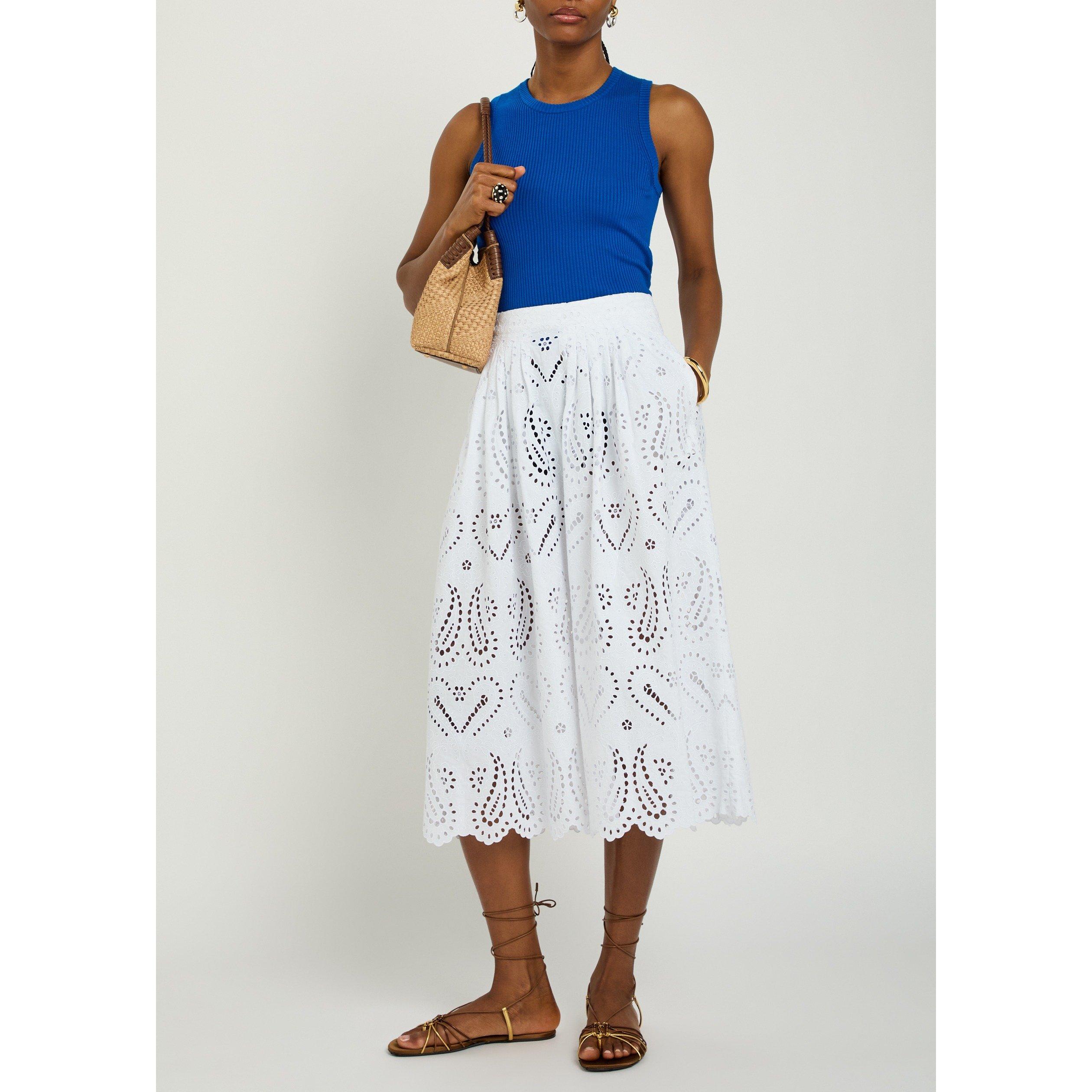 WHITE - Etro - Women's Cotton Pleated Midi Skirt - 5