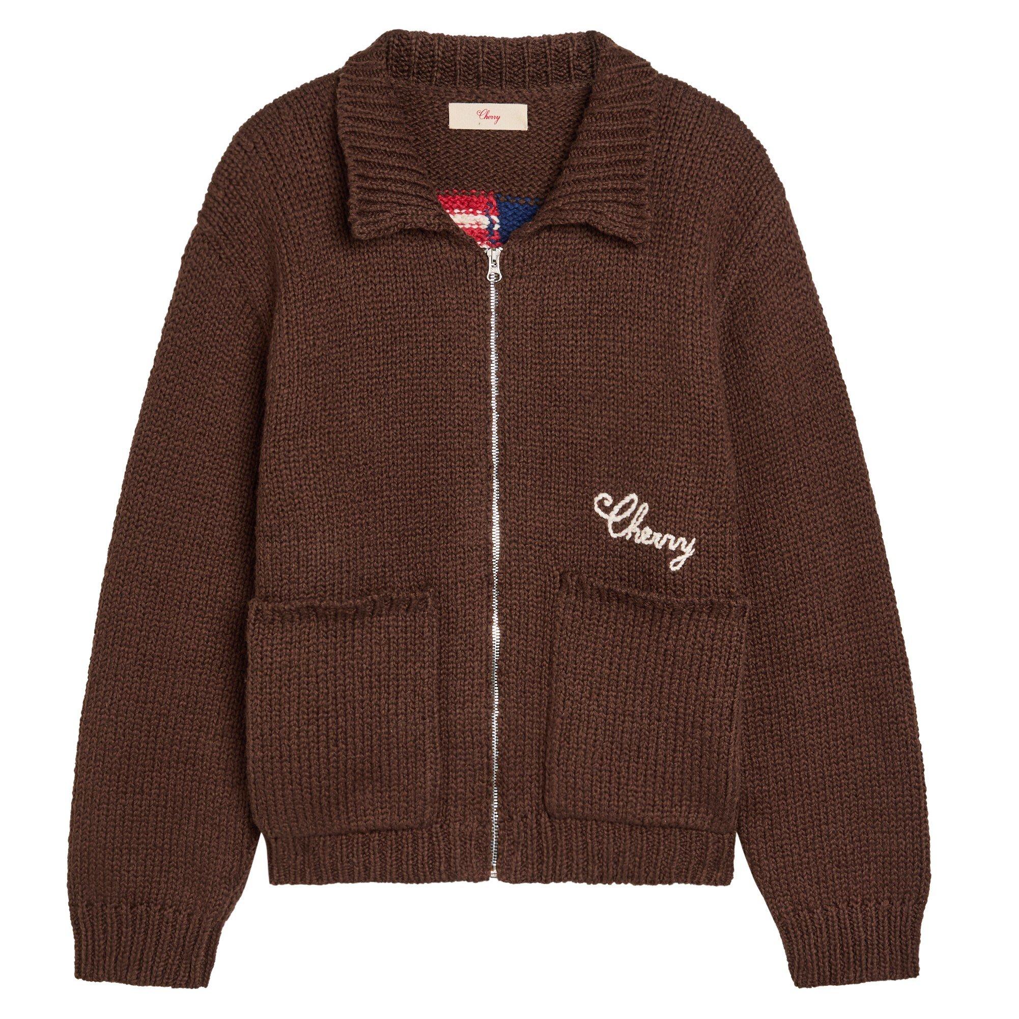 BROWN - Cherry LA - CHE 1 STAR COTTON KNIT ZIP JAC