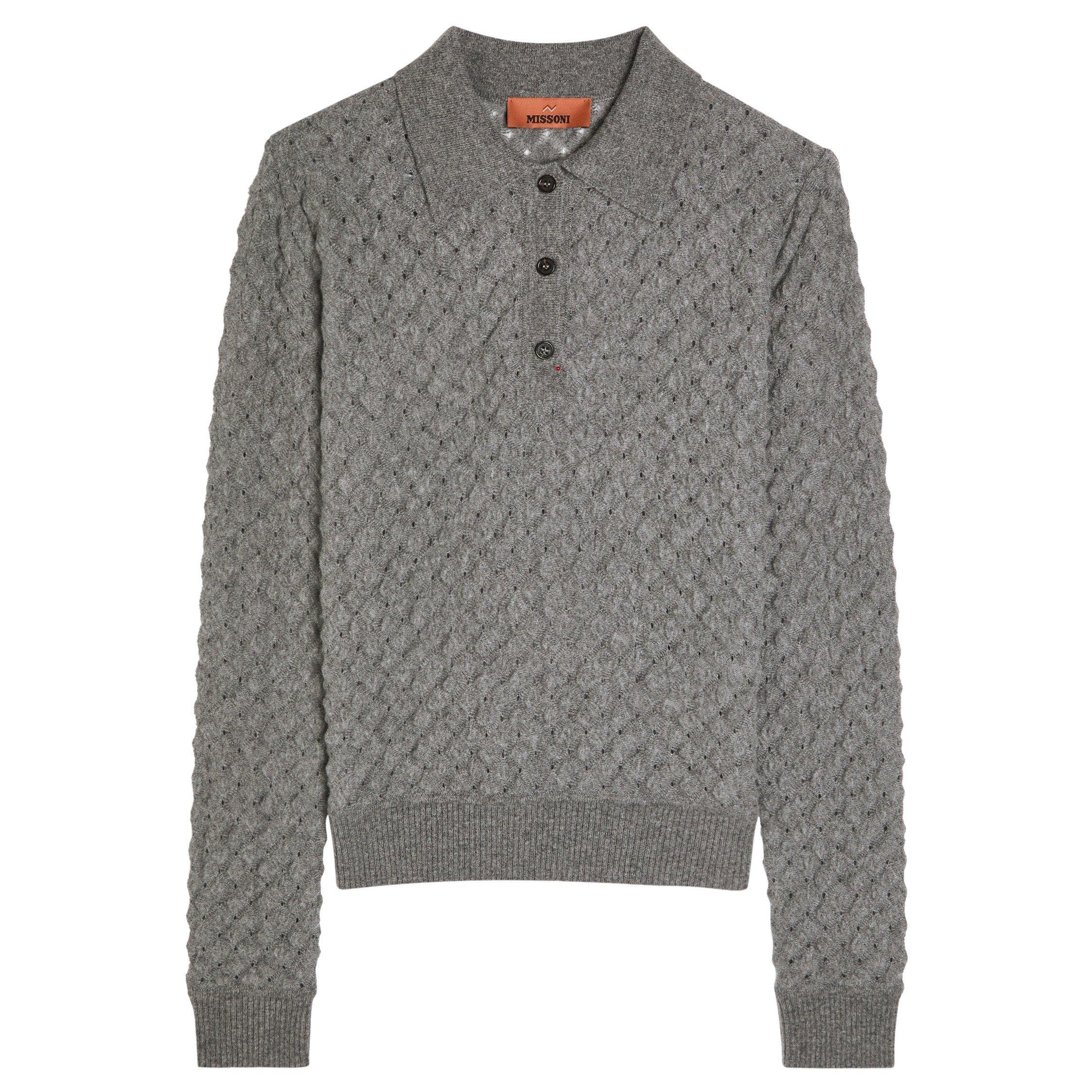 GREY - Missoni - Women's Cashmere Slim-Fit Long-Sleeve Polo Shirt - 1