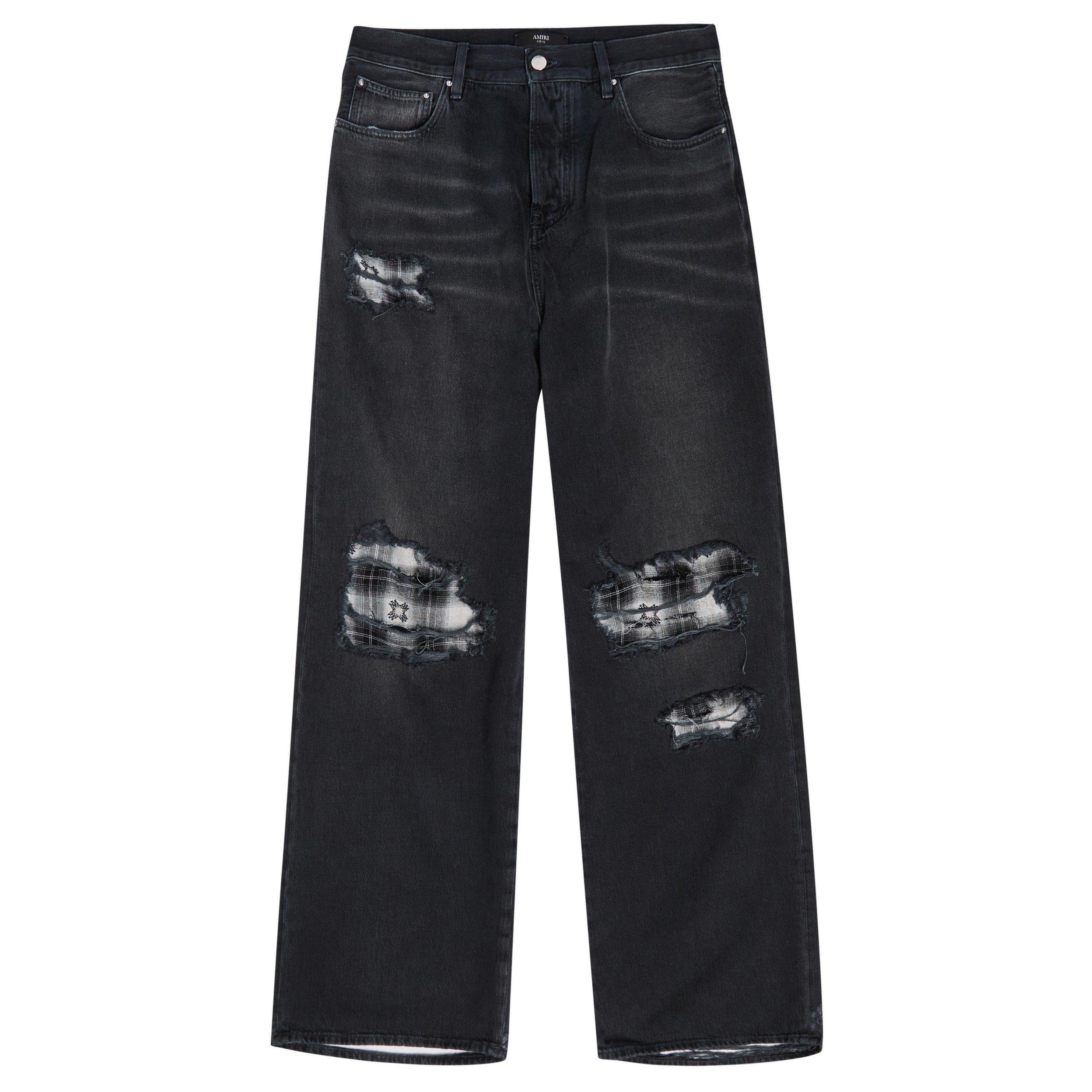 BLACK - Amiri - AMIRI FLANNEL REPAIR BAGGY JEA