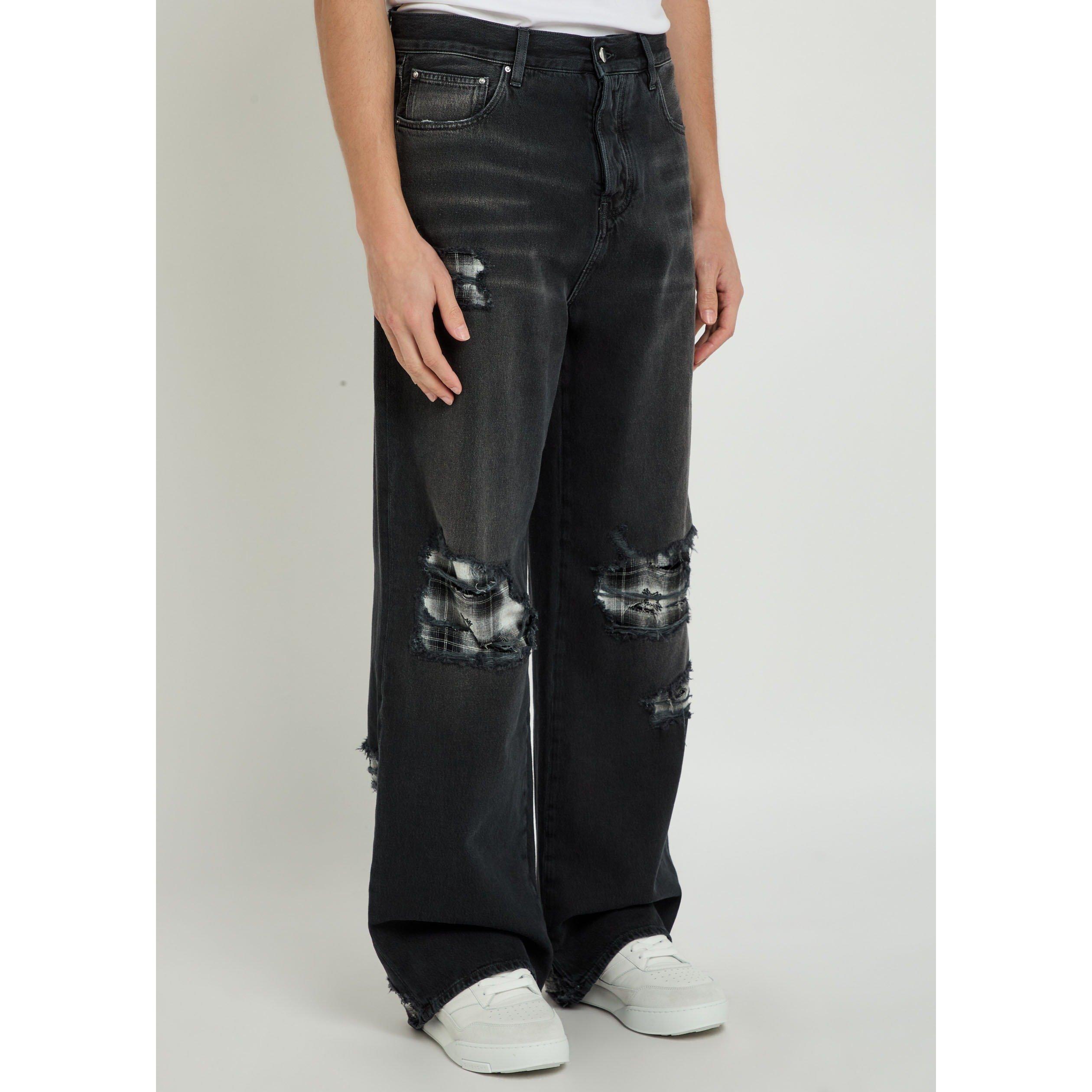 BLACK - Amiri - AMIRI FLANNEL REPAIR BAGGY JEA - 2