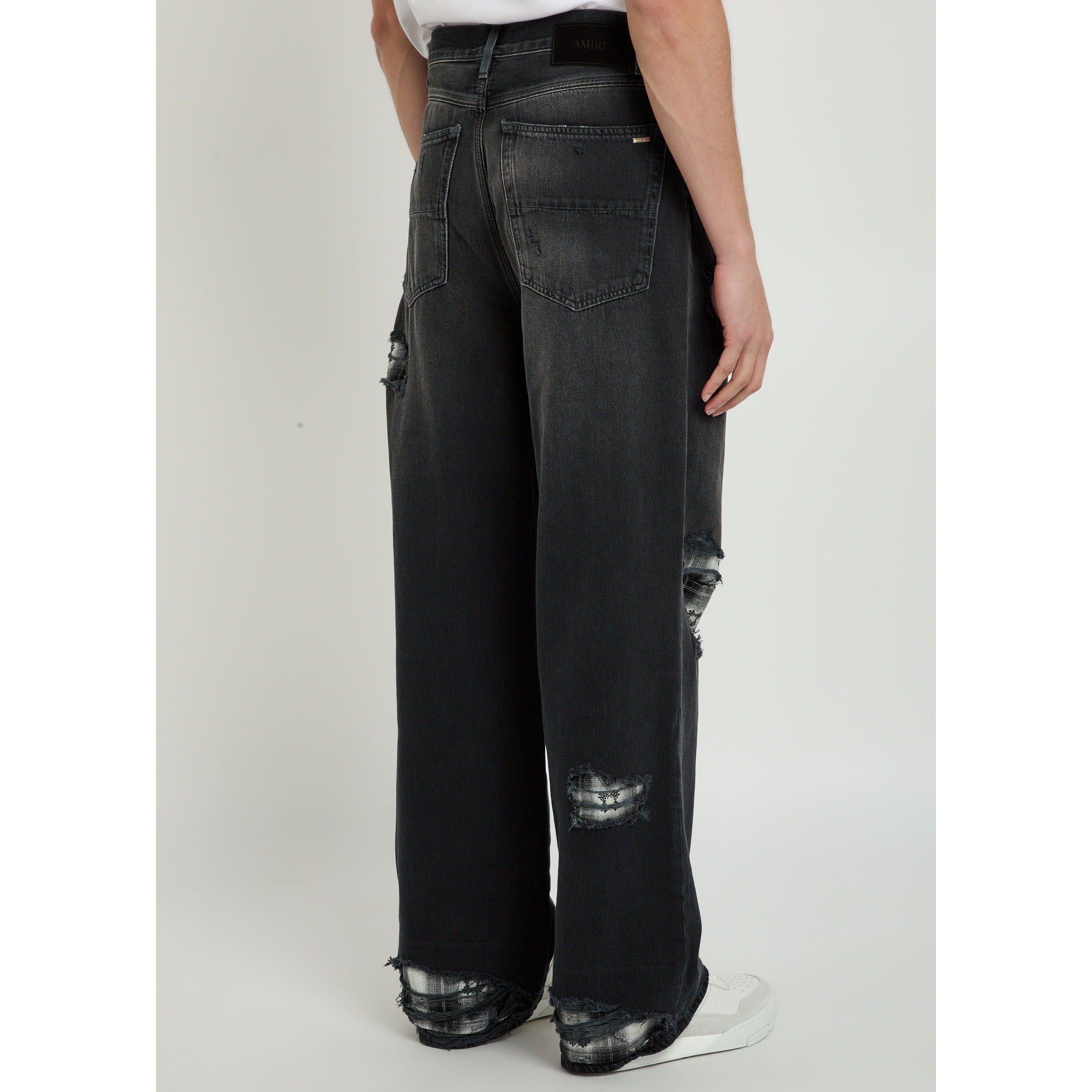 BLACK - Amiri - AMIRI FLANNEL REPAIR BAGGY JEA - 3