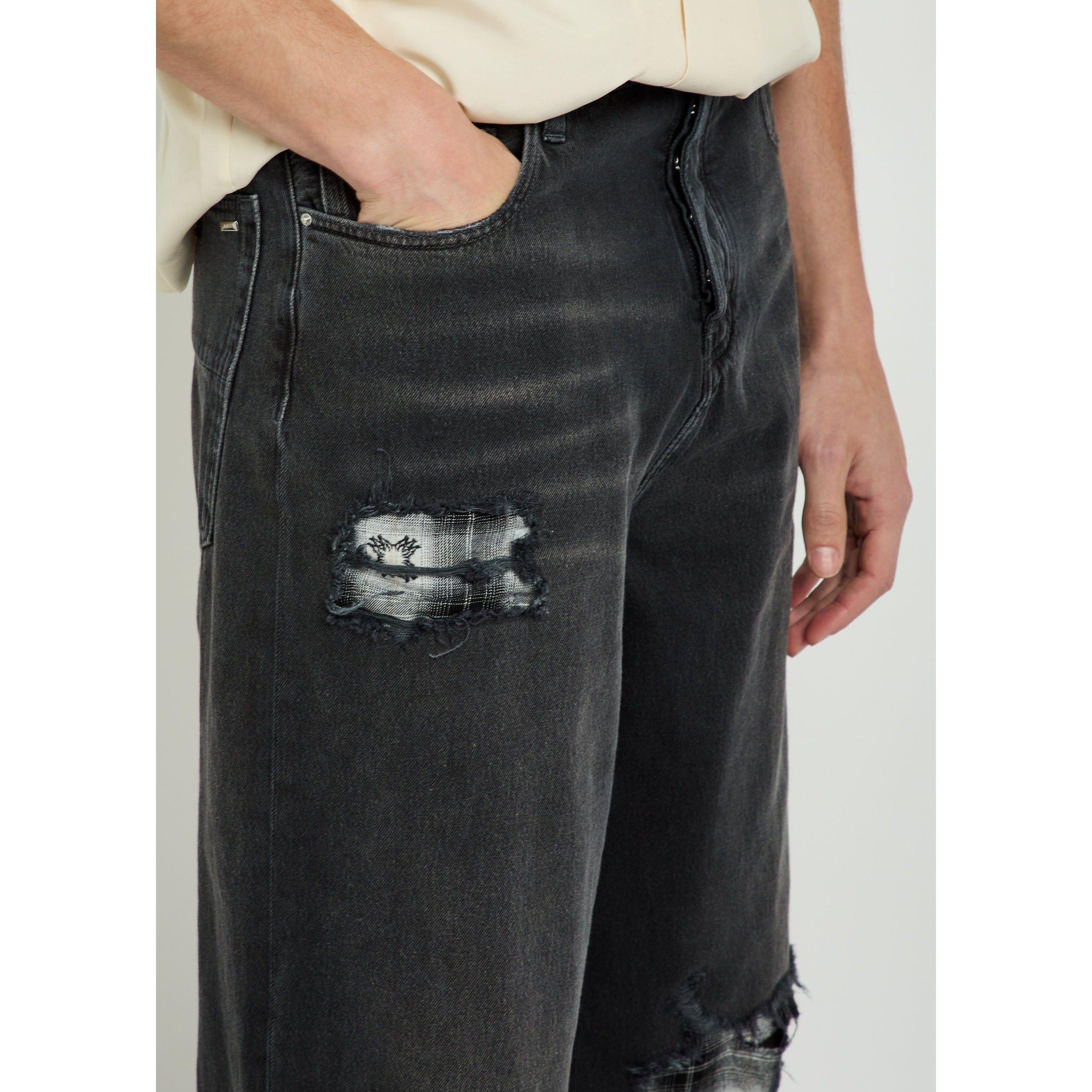 BLACK - Amiri - AMIRI FLANNEL REPAIR BAGGY JEA - 4