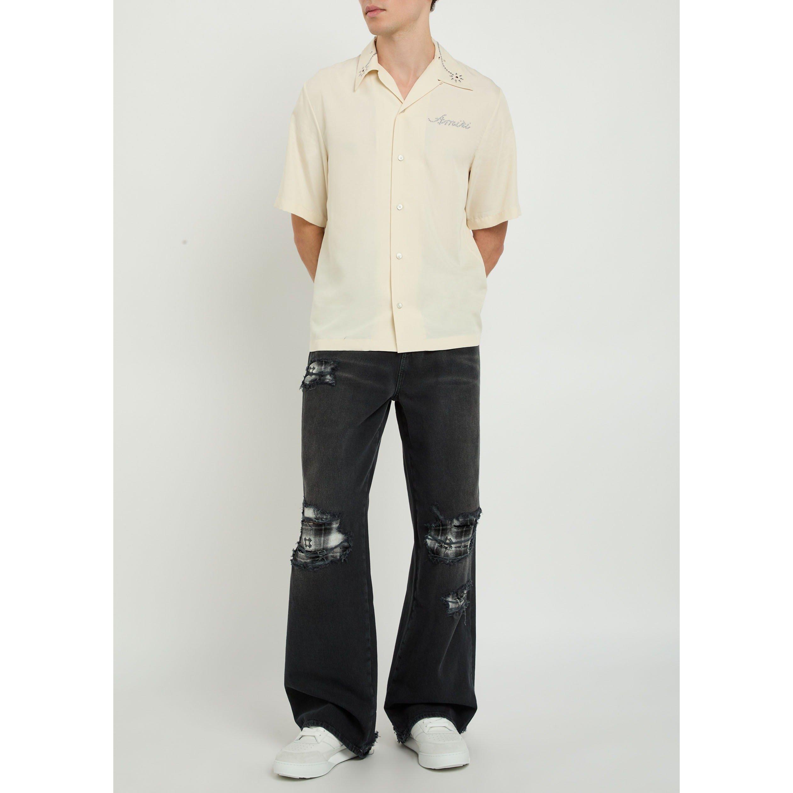 BLACK - Amiri - AMIRI FLANNEL REPAIR BAGGY JEA - 5