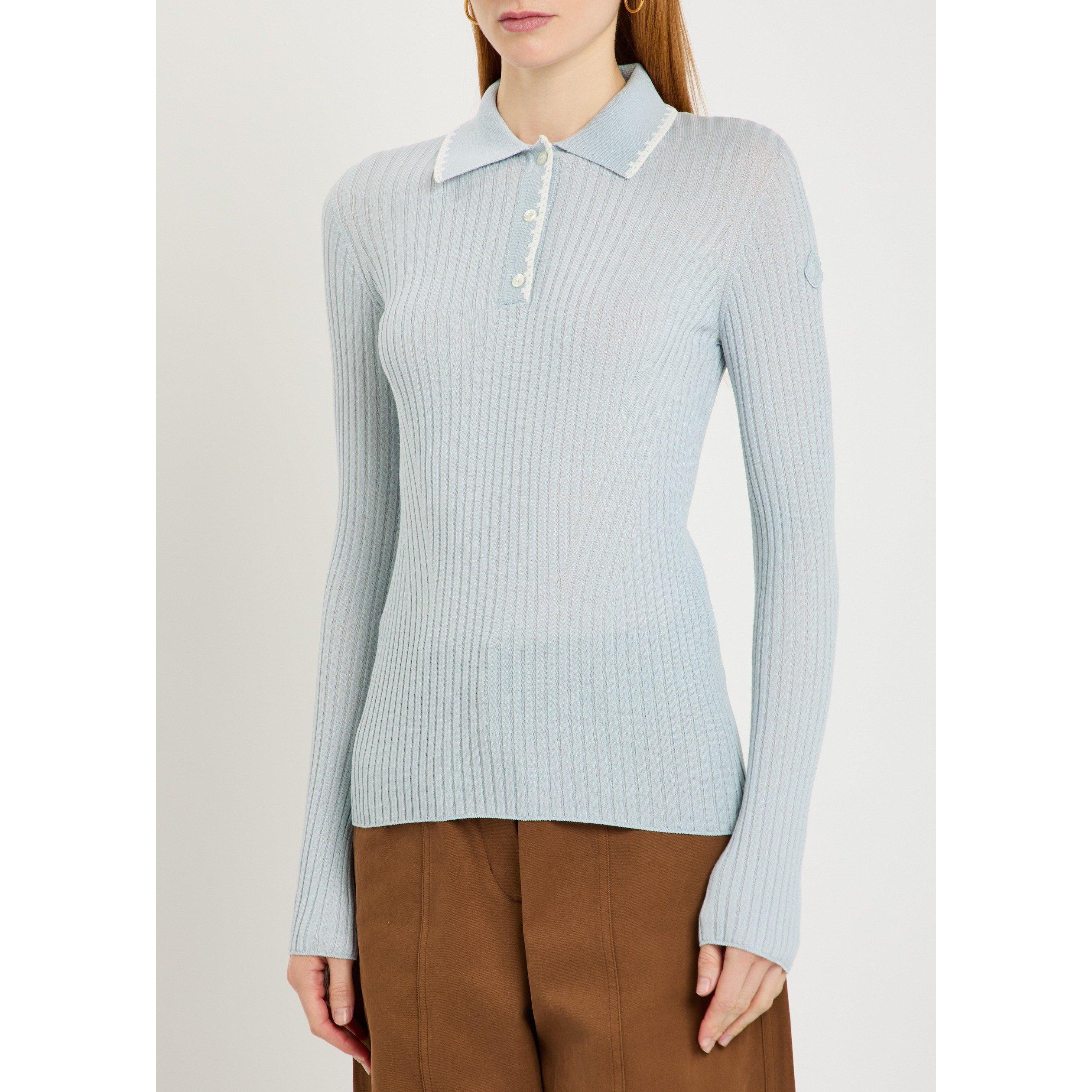 LIGHT BLUE - Moncler - Women's Wool Long-Sleeve Slim-Fit Polo - 2