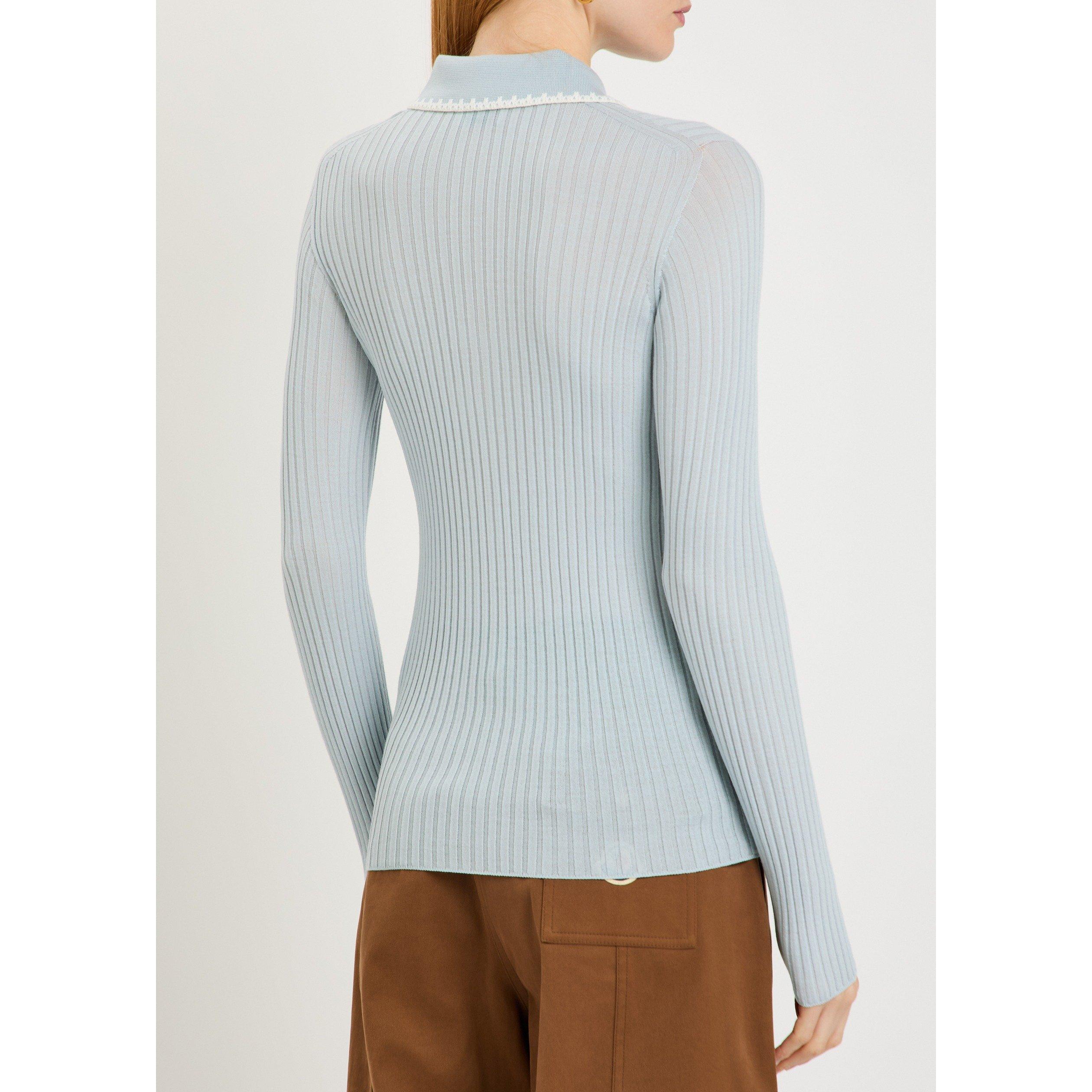 LIGHT BLUE - Moncler - Women's Wool Long-Sleeve Slim-Fit Polo - 3